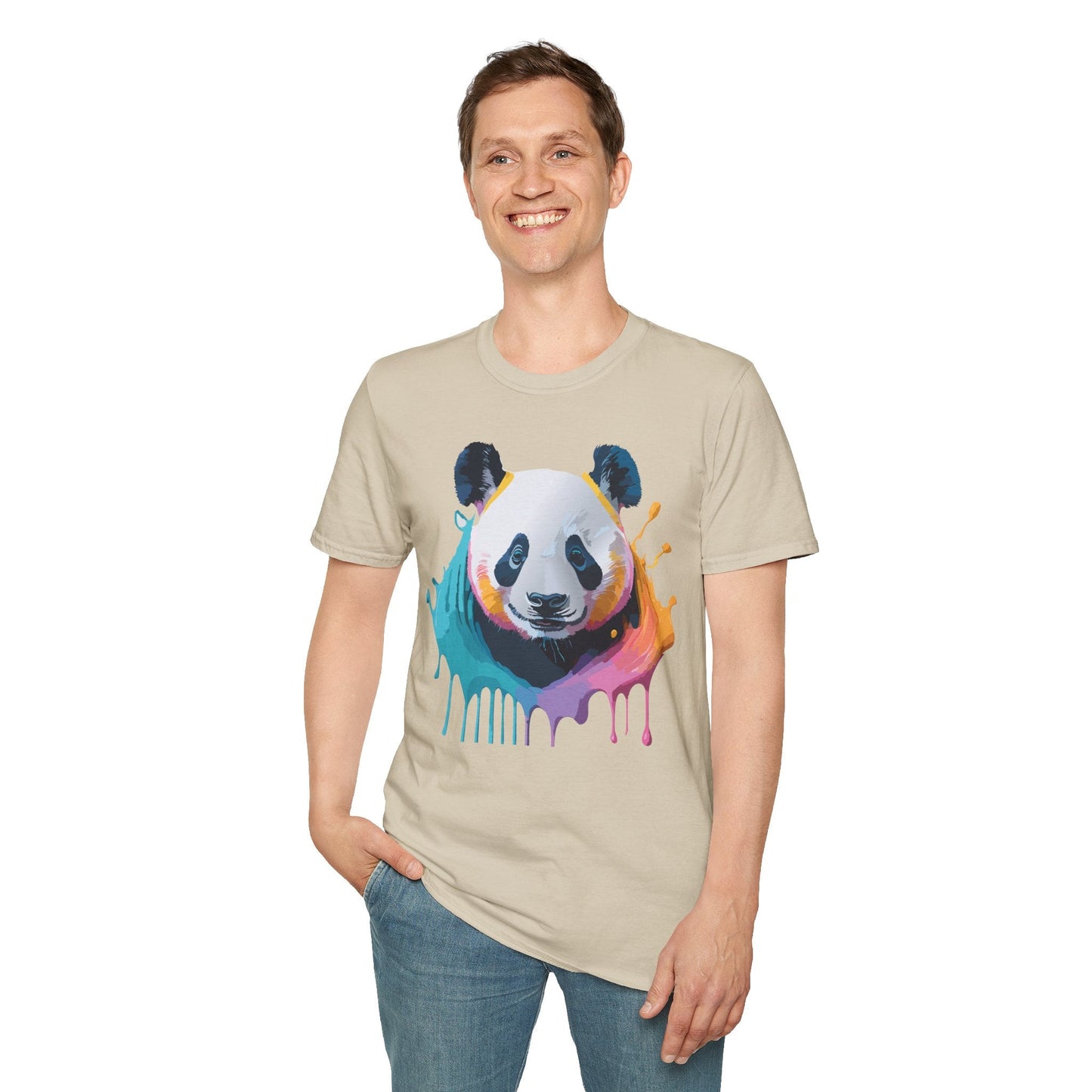 Unisex Panda Shirt T Shirt With Panda Animal Print Tee Softstyle Gildan 64000 100 Percent Ring Spun Cotton