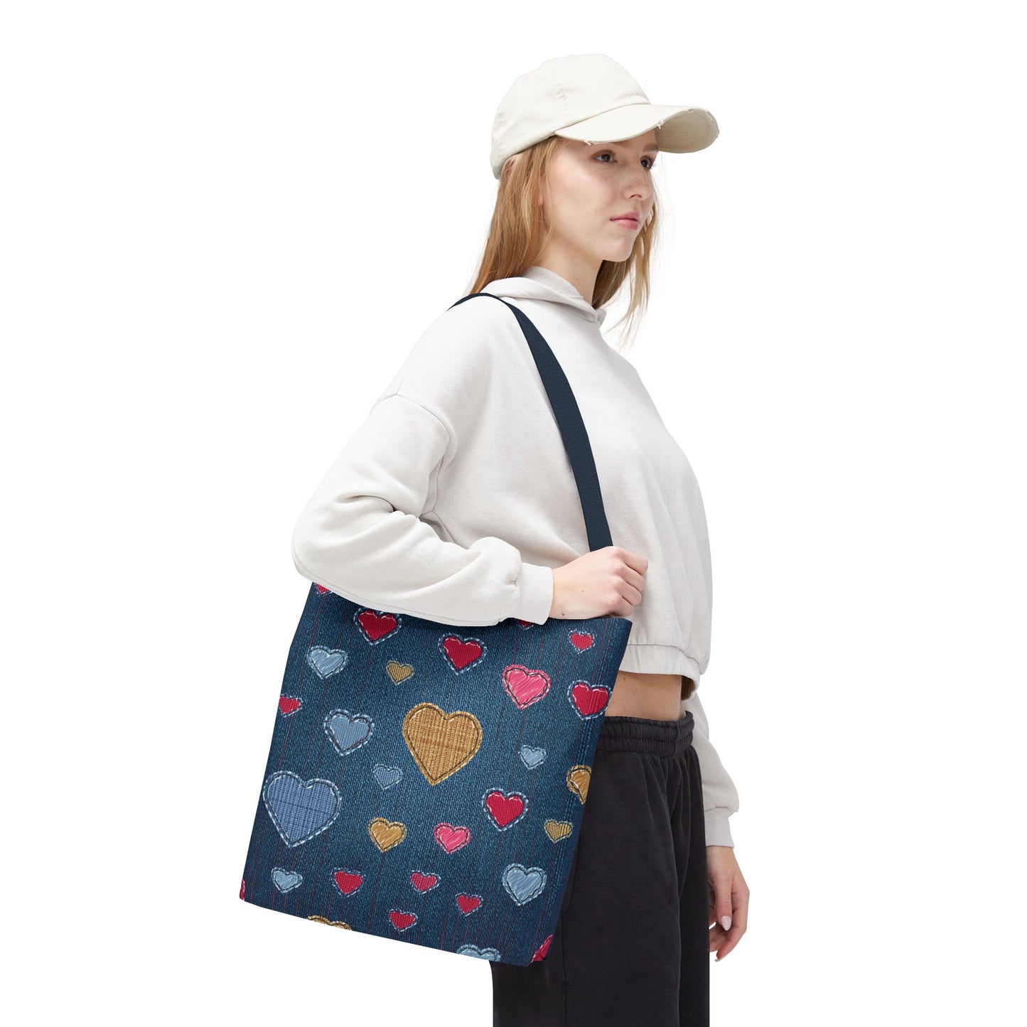 Love Day Graphic Design Denim Fabric Imitation Print Unisex Canvas Bag POLY 3 Sizes Tote Bag 201-24