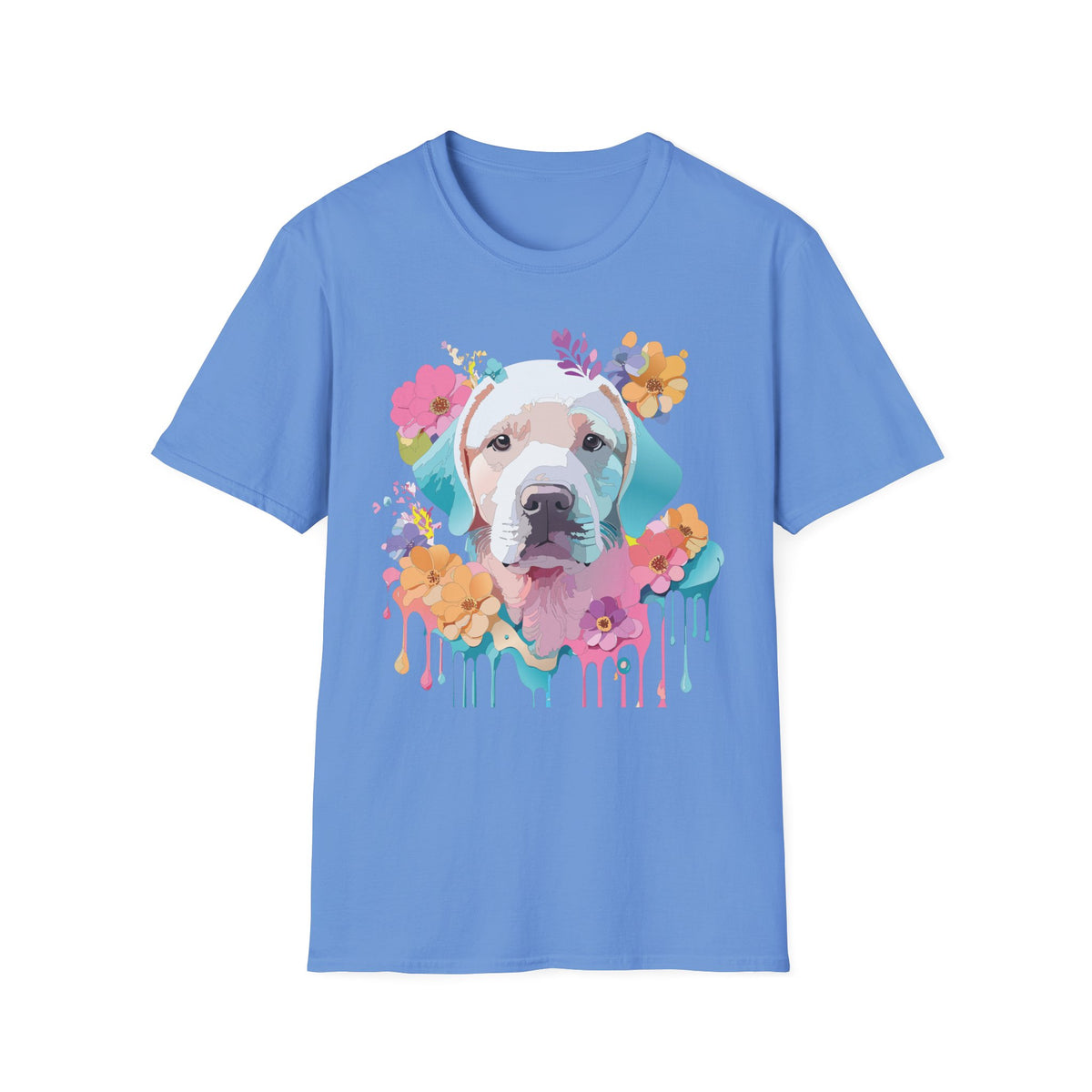 Colorful Pitbull Portrait T-Shirt | Floral Dog Art, Watercolor Drip