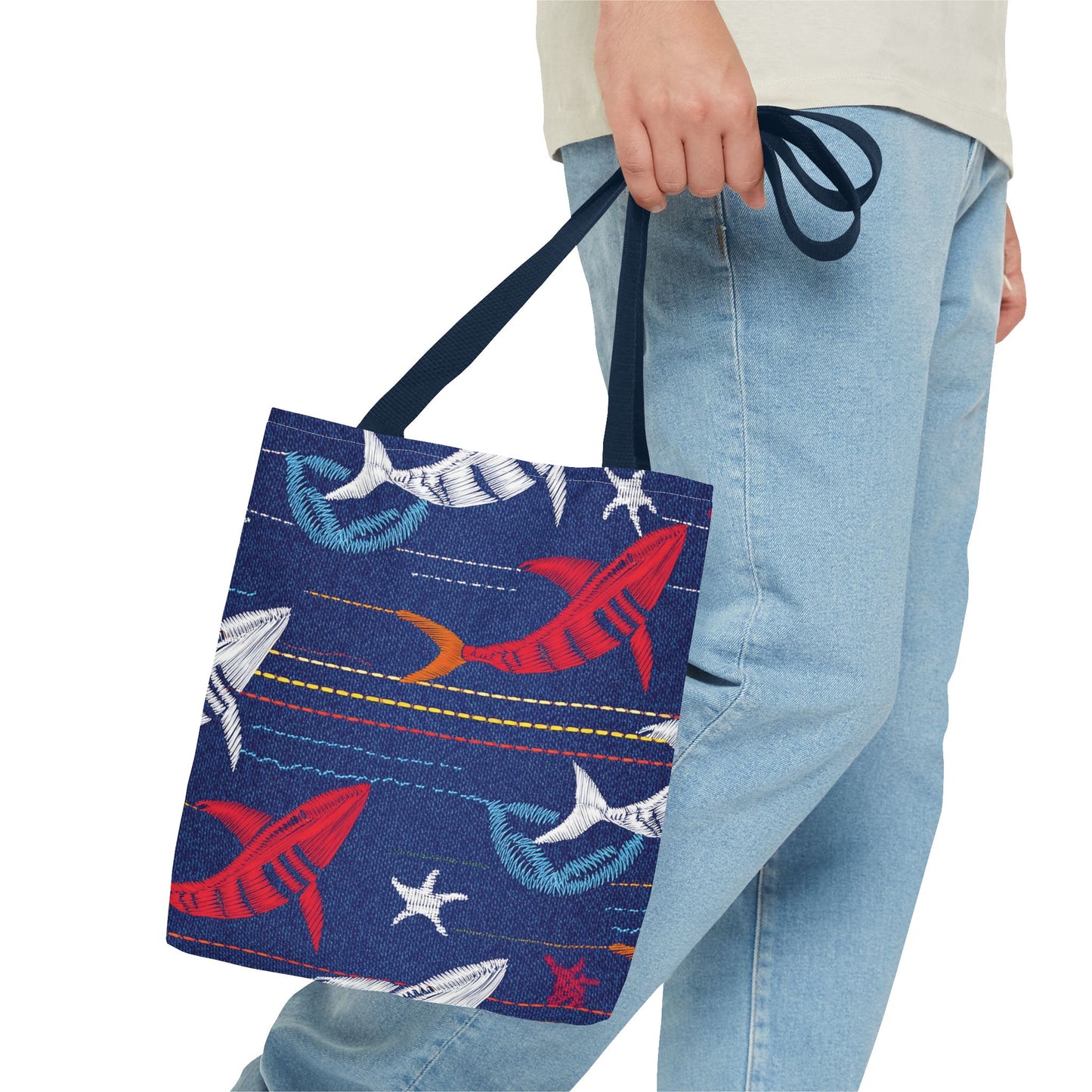 Denim Fabric Imitation Print Unisex Canvas Bag Poly Spun 3 Sizes Tote Bag 182-16
