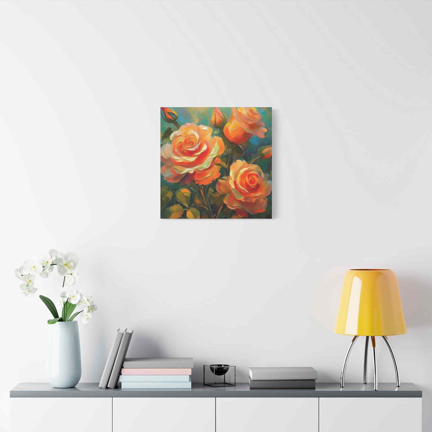 Orange Roses Print Canvas, Roses Oil Paint Print 20x20, 24x24, 30x30, 32x32, 36x36, Floral Art Design Print Non-Frame MC-16