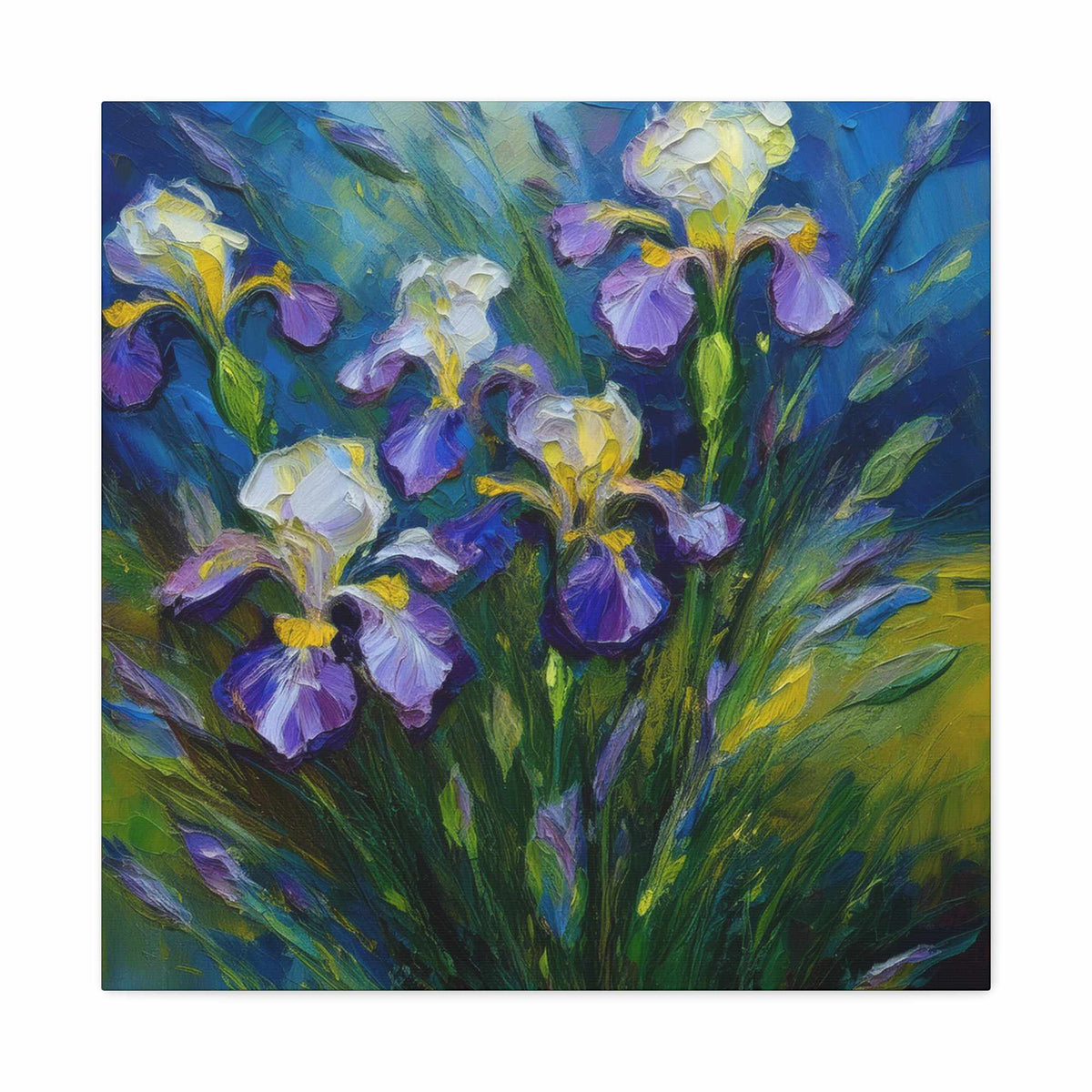 Irises Floral Print Canvas, Floral Oil Paint Print 20x20, 24x24, 30x30, 32x32, 36x36 Art Design Pine-Wood Inner Frame MC-185