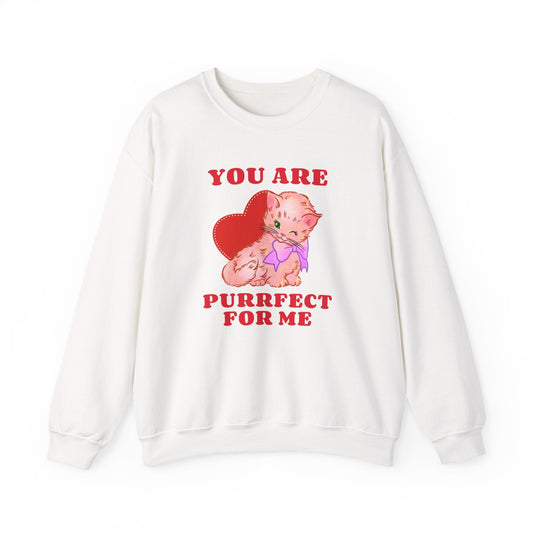 Cat Heart Sweatshirt Unisex Valentines Day Fifty Fifty Cotton Poly Blend Crewneck