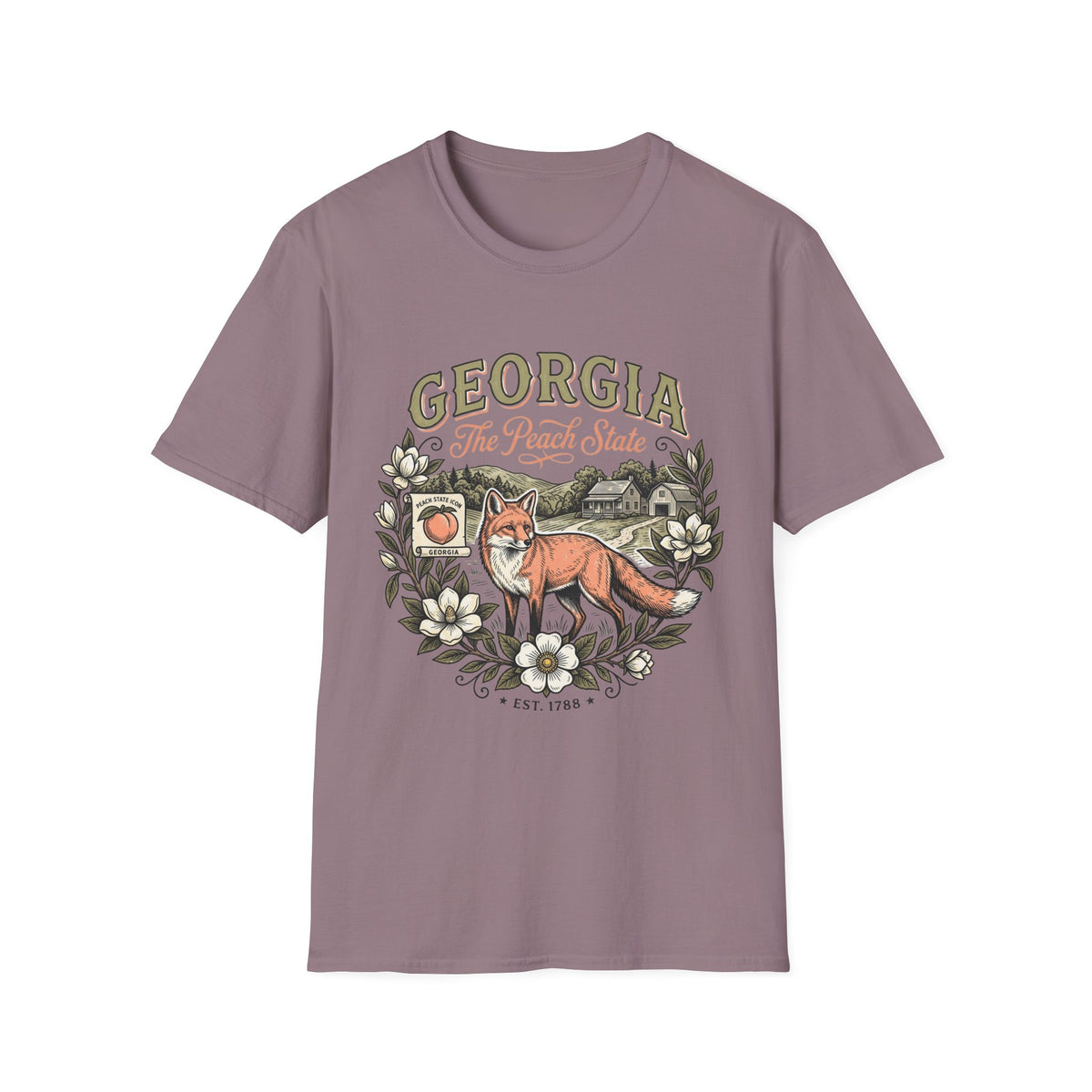 Georgia Fox T-Shirt — The Peach State Vintage Nature Travel Tourist Graphic Design Unisex 100 Cotton Gildan T-Shirt