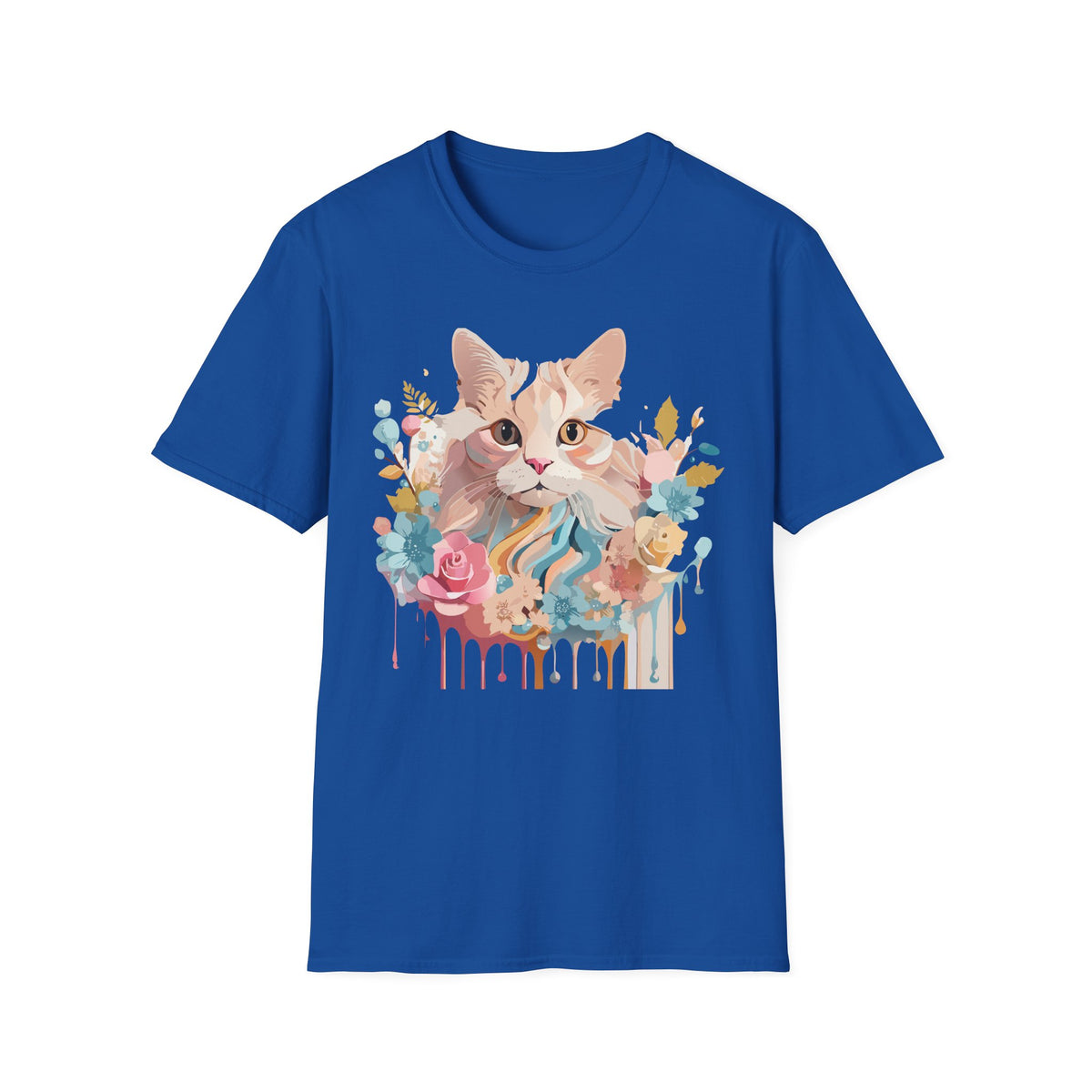Pastel Floral Cat Portrait T-Shirt | Watercolor Kitten Tee