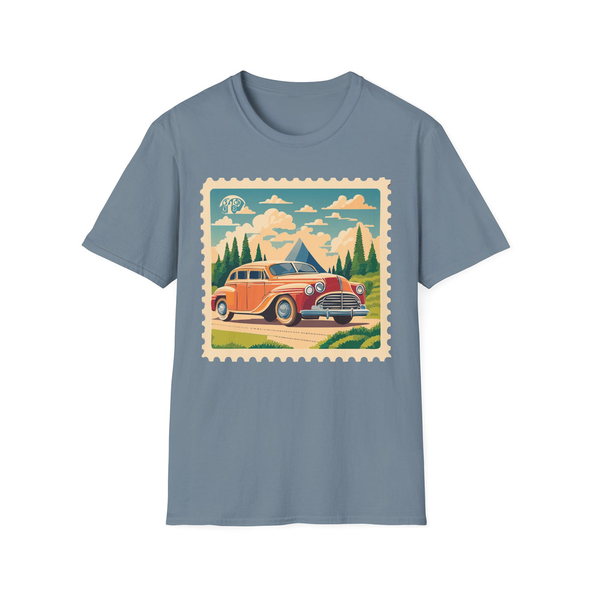 Vintage Road Trip Car T-Shirt | Retro Camper Scenic Stamp Graphic Tee Unisex 100 Cotton Gildan T-Shirt