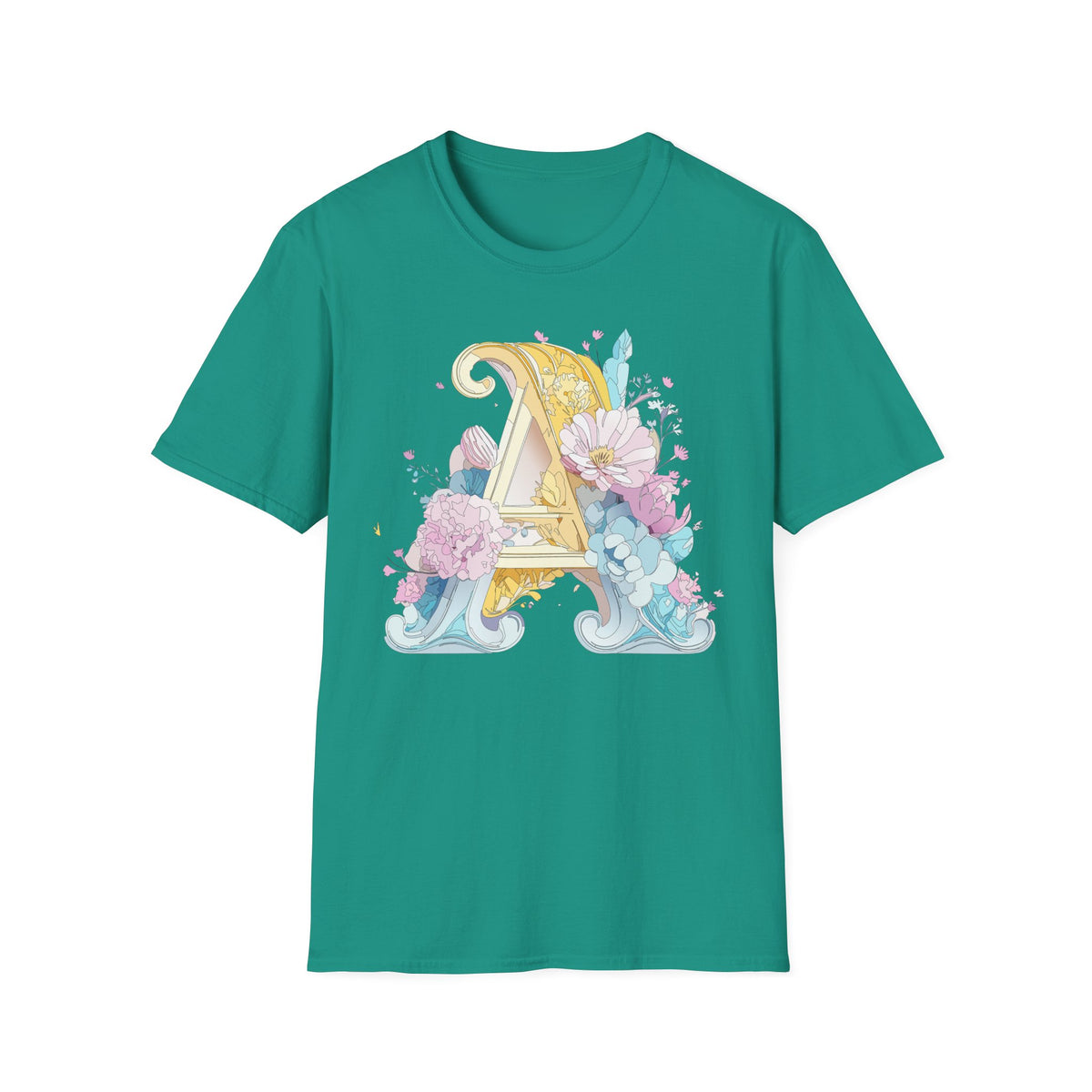 Floral Letter A T-Shirt | Decorative Monogram Initial Tee