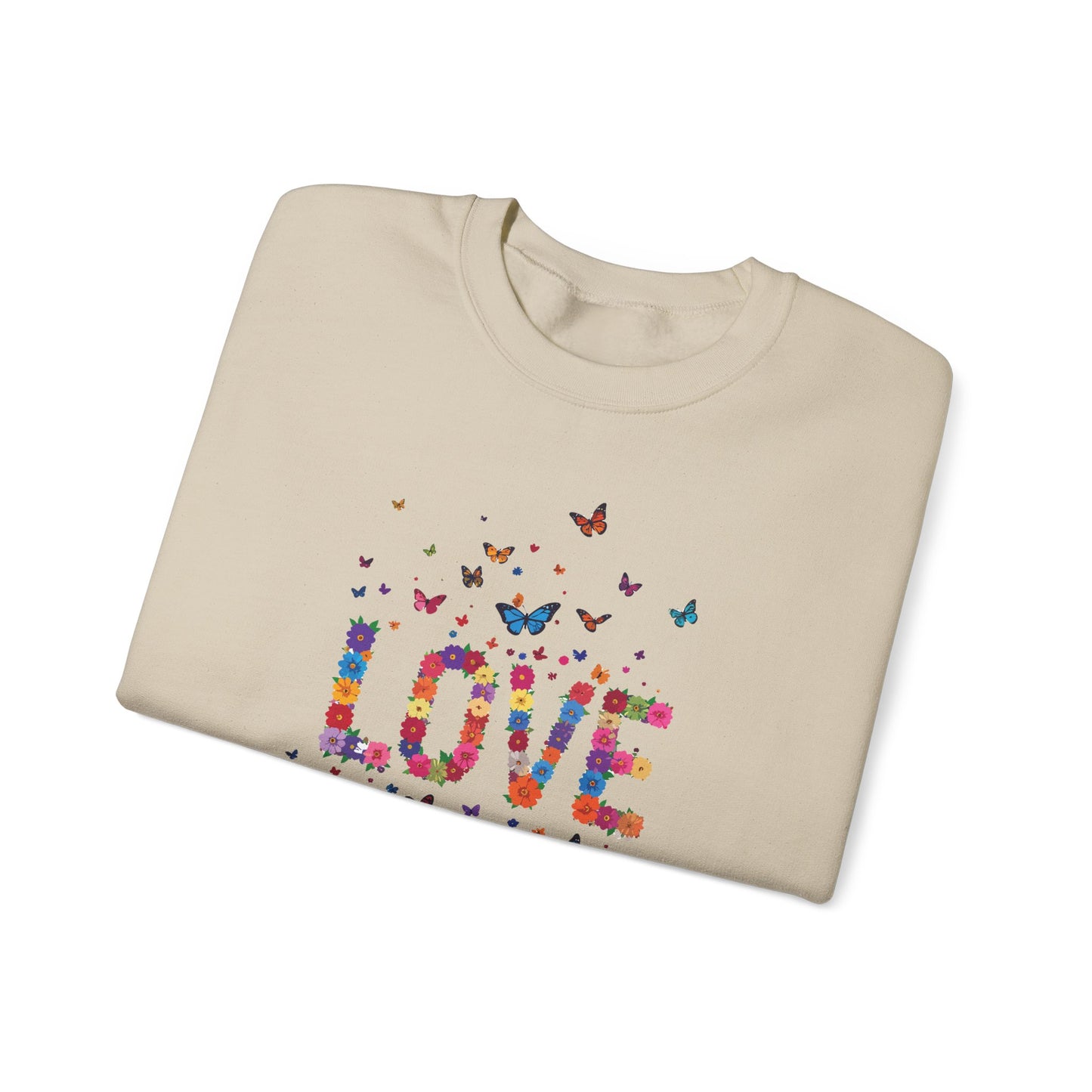 Unisex Floral Love Sweatshirt, Love Floral Sweatshirt, Floral Butterfly Sweatshirt, 50/50 Cotton-Poly Valentine's Day Sweatshirt 06