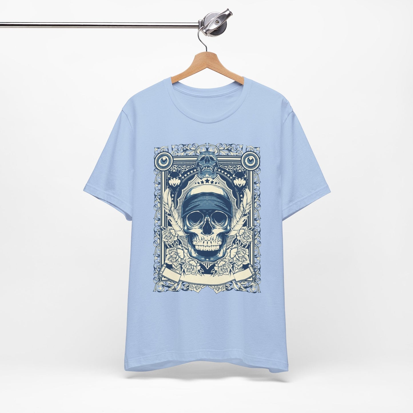 Skull Crown Graphic Tee Vintage Ornate Skull Illustration Rock Band T-Shirt