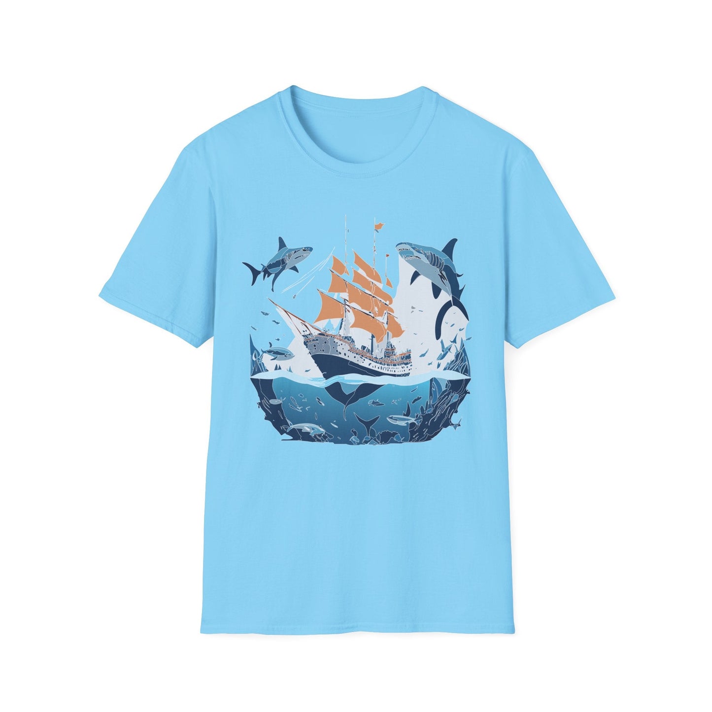 Ocean Tee Shirt Unisex Gildan Softstyle 64000 Ring Spun Cotton Art Print Graphic Ocean Design