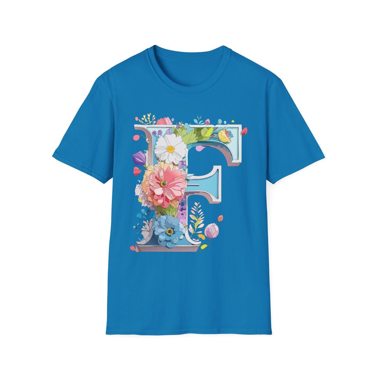 Floral Letter F T-Shirt | Botanical Initial Tee