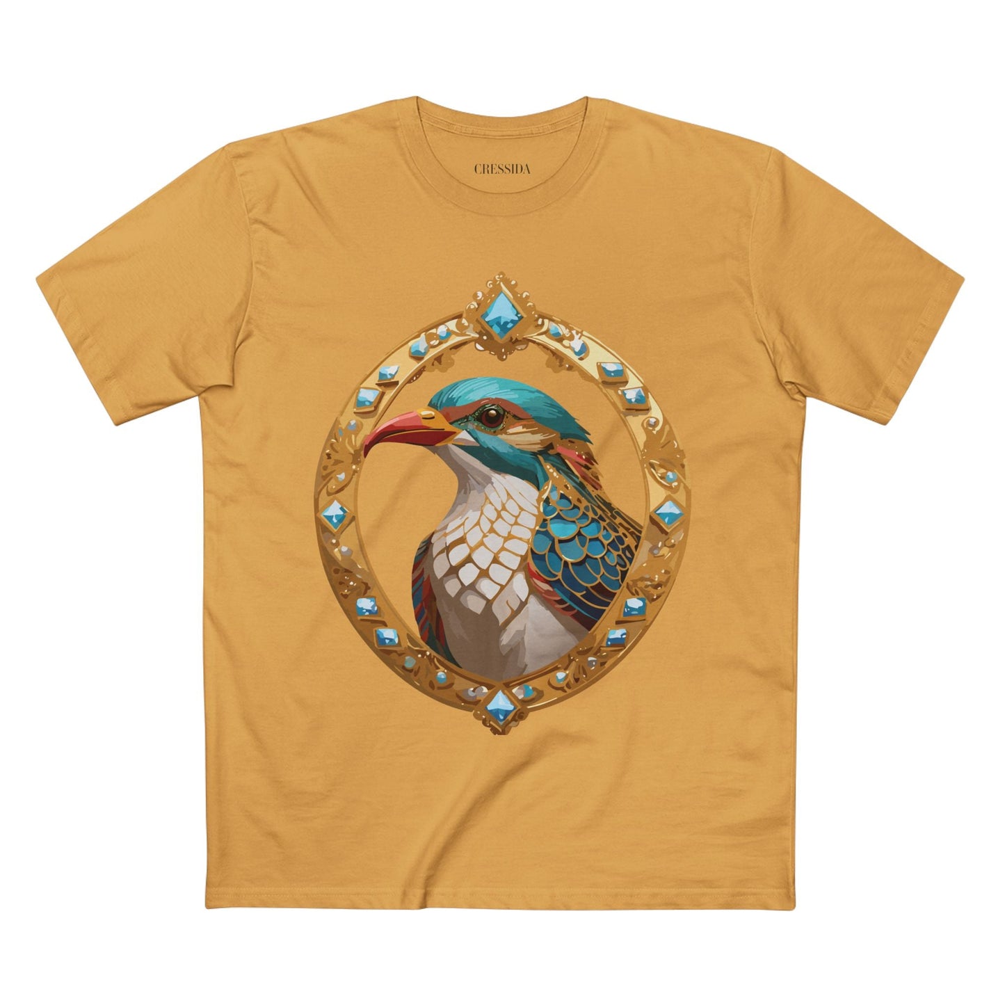 Bird Graphic Unisex 100 Cotton Tee With Unique Animal Golden Medallion Art Design 22