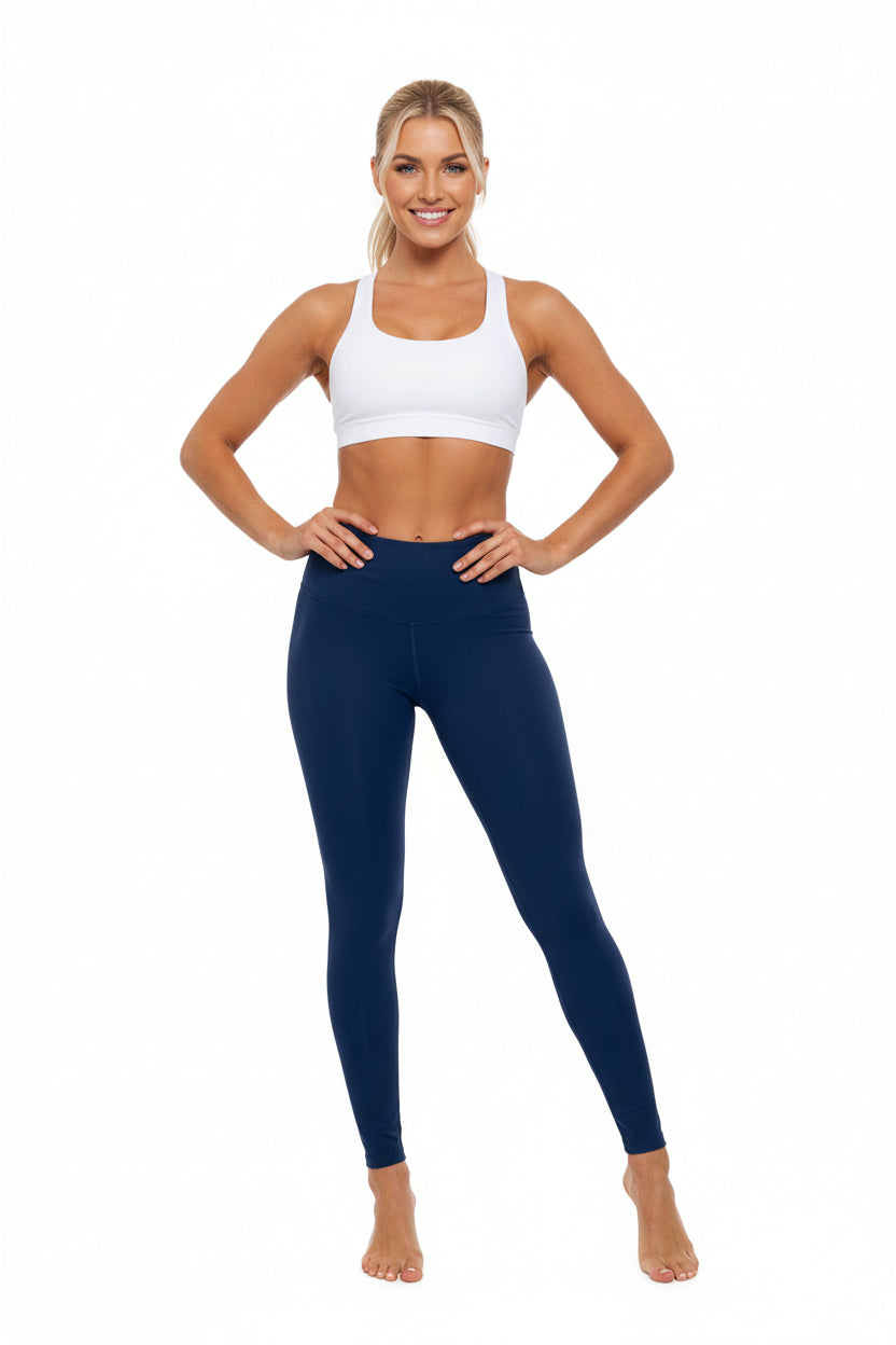 High-Waisted Regal Navy Yoga Leggings Women's Seamless Poly-Span Stretchy Smooth Navy Workout Everyday Activewear Pants