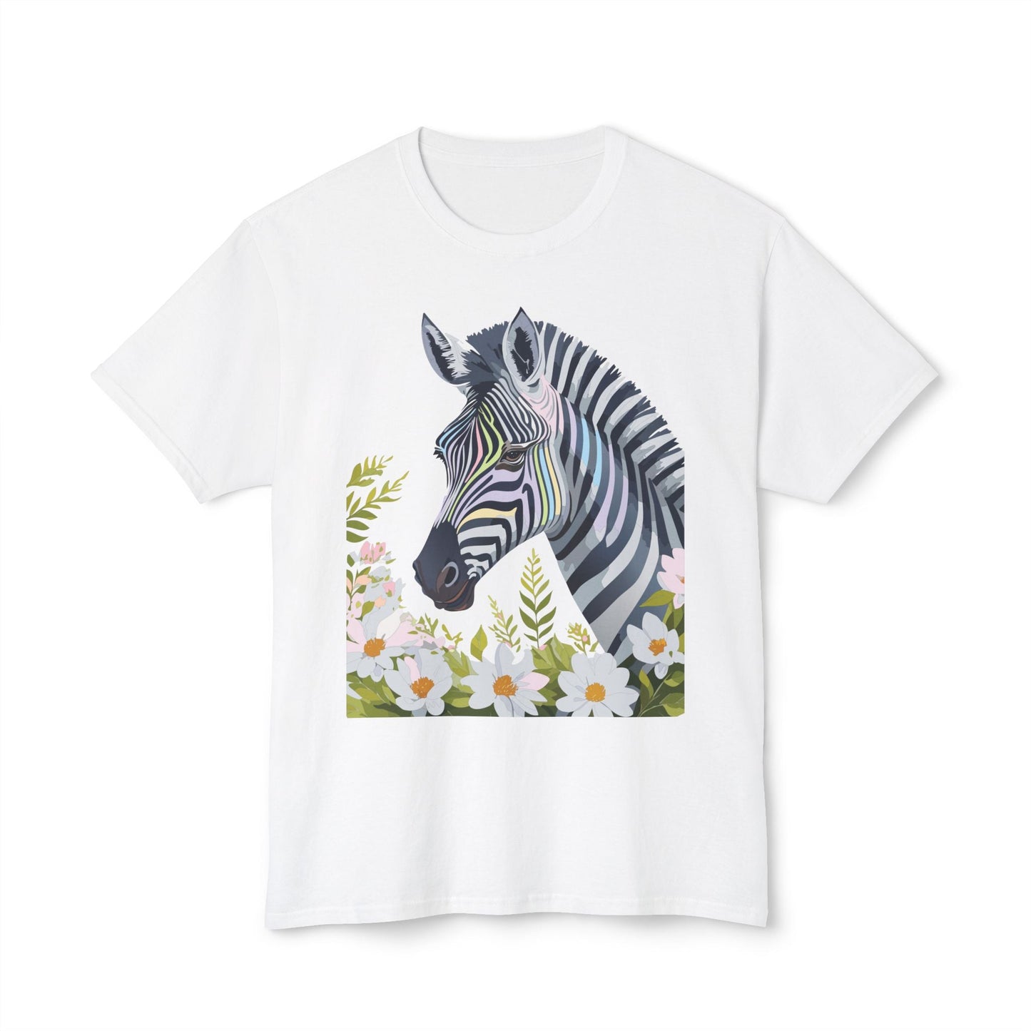 Unisex Zebra Art Design T Shirt With Floral Print HD Cotton Premium USA Made Jersey