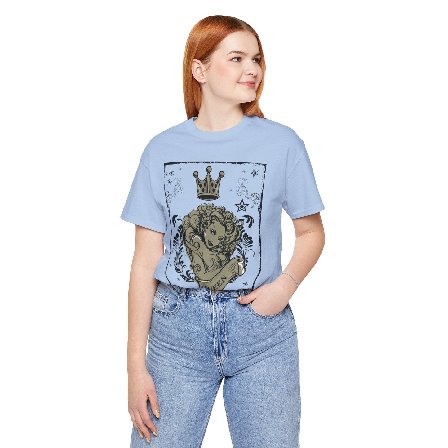 Crown Face Portrait Graphic Tee Vintage Floral Illustration Rock Band T-Shirt