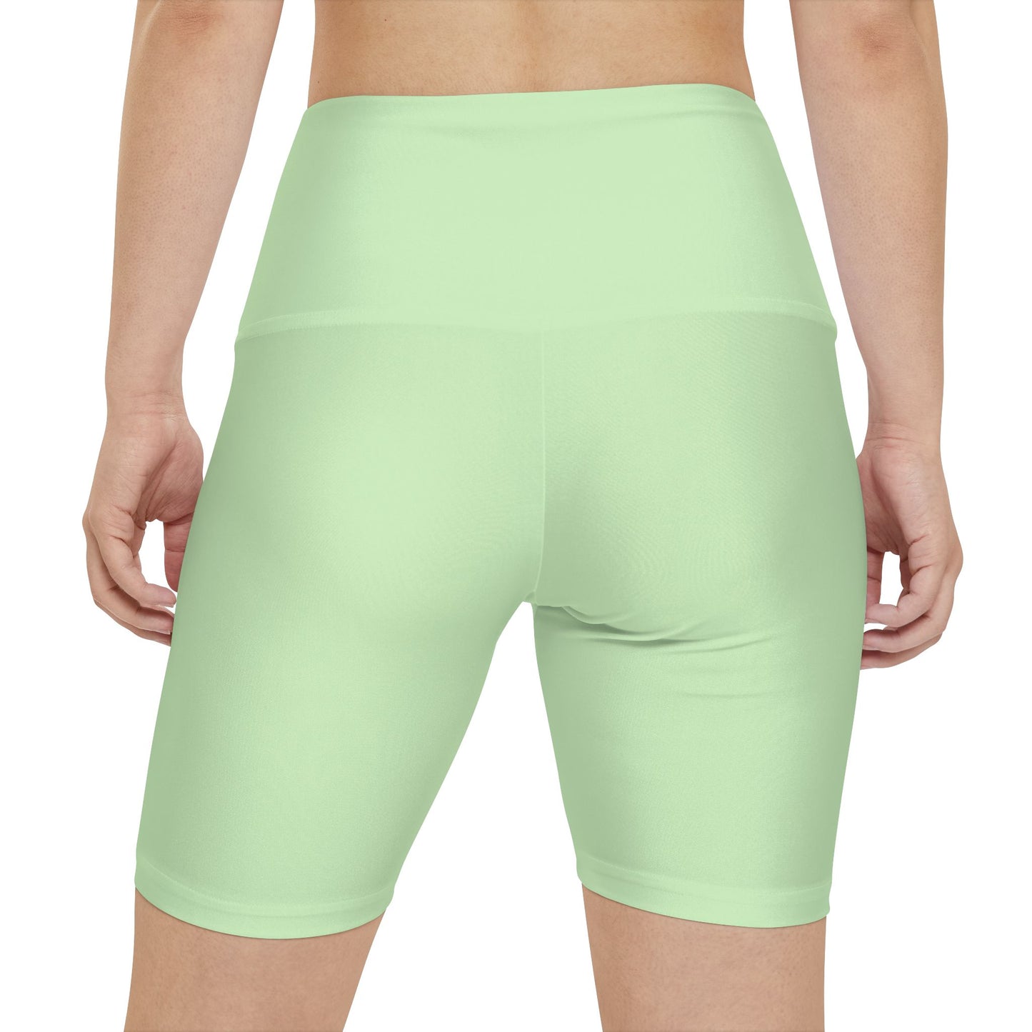 Tea Green Women's Workout Shorts — Pastel Mint High-Waist Biker Shorts