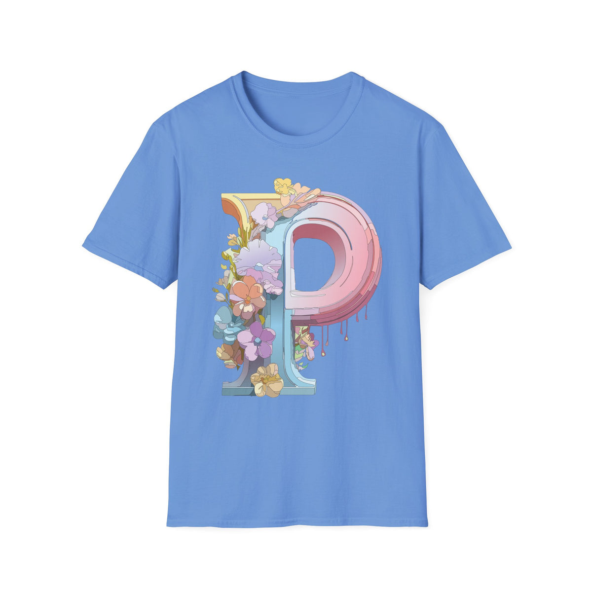 Floral Letter P Monogram T-Shirt | Pink Pastel Initial Tee