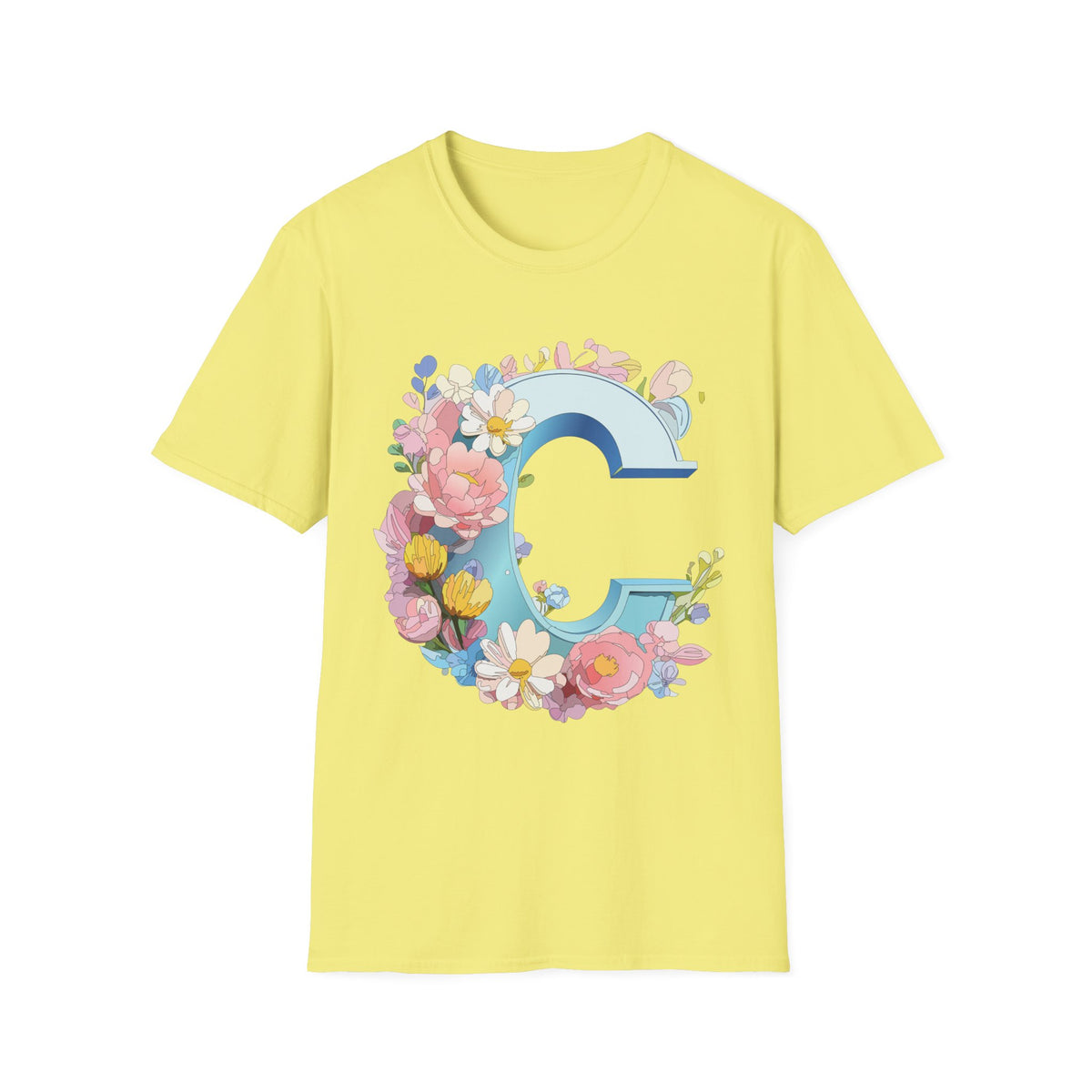 Floral Letter C T-Shirt | Blue Monogram Initial Tee