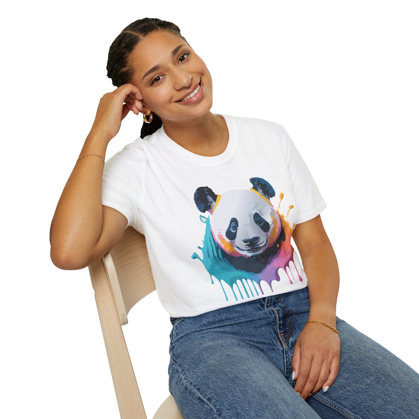 Unisex Panda Shirt T Shirt With Panda Animal Print Tee Softstyle Gildan 64000 100 Percent Ring Spun Cotton
