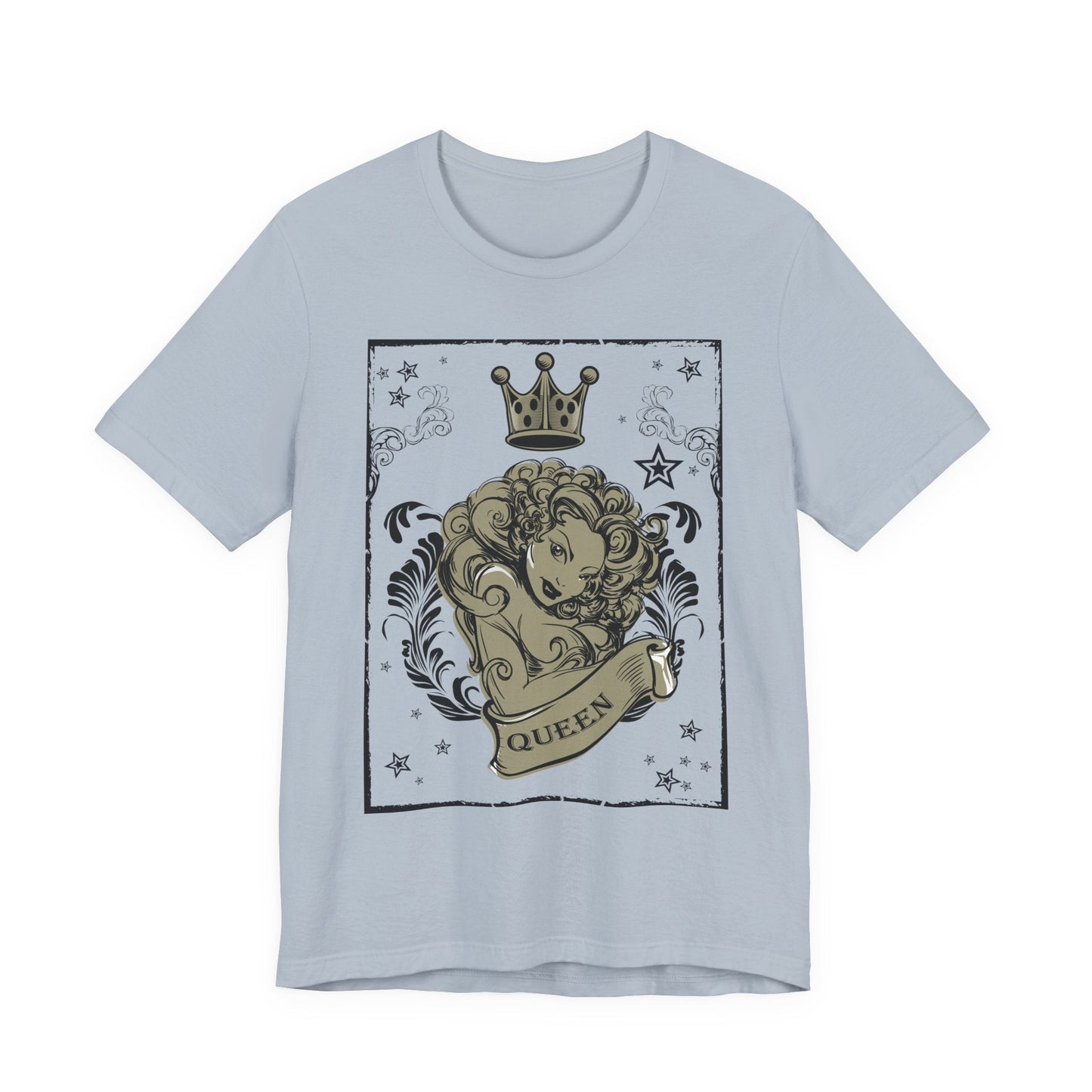 Crown Face Portrait Graphic Tee Vintage Floral Illustration Rock Band T-Shirt
