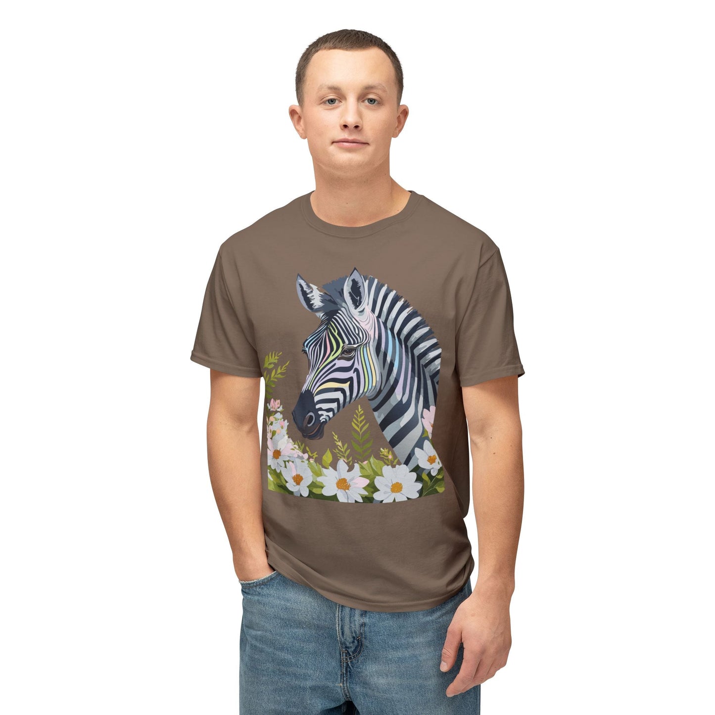 Unisex Zebra Art Design T Shirt With Floral Print HD Cotton Premium USA Made Jersey
