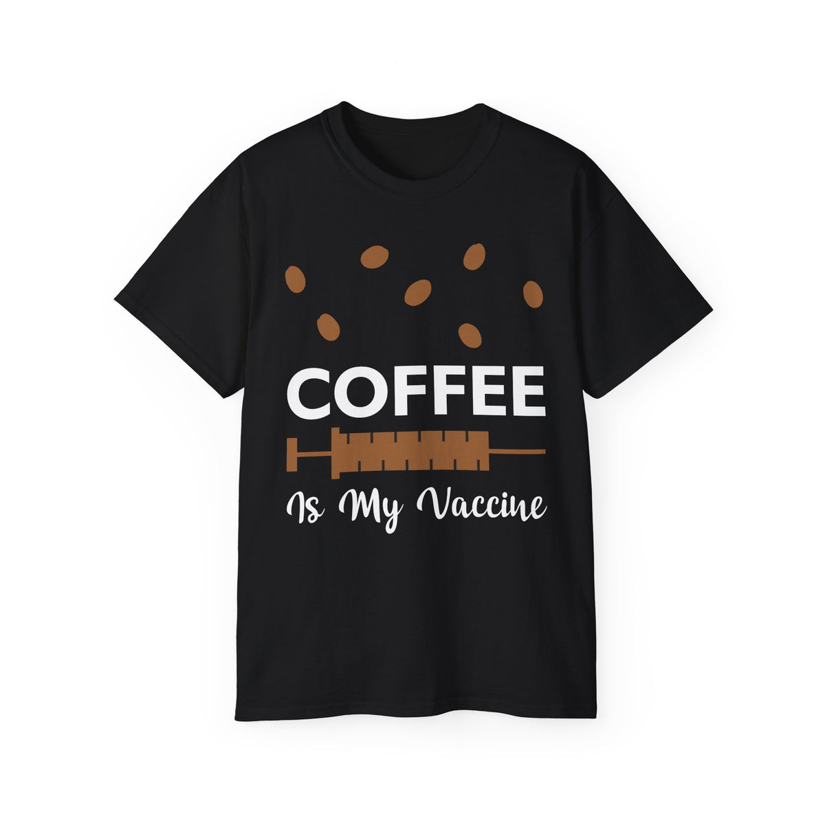 Coffee Is My Vaccine Tee | Coffee Beans & Syringe Graphic