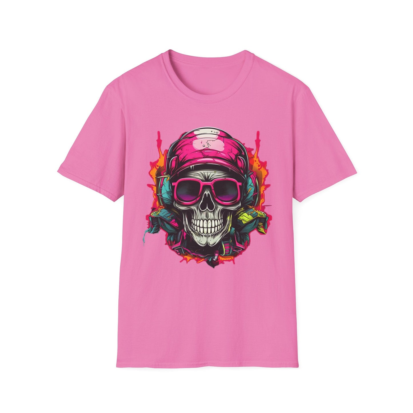 Unisex Skull Tee Shirt With Skeleton Design Gildan Softstyle 64000 Ring Spun Cotton