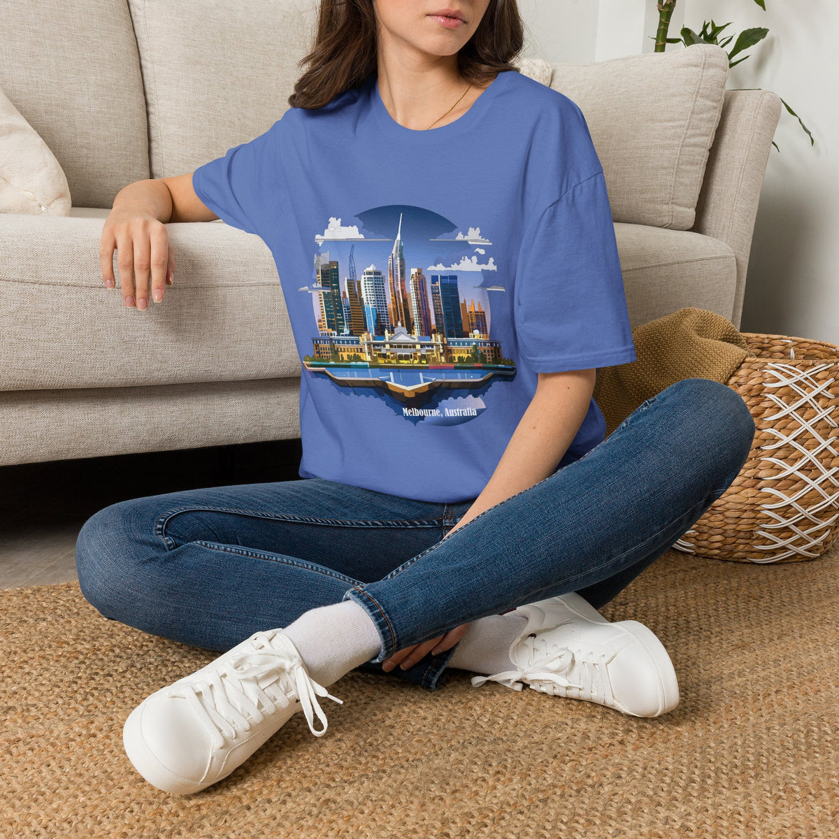 Melbourne Australia Cityscape Skyline T-Shirt — Modern Urban Skyline Graphic Design Unisex 100 Cotton Gildan T-Shirt