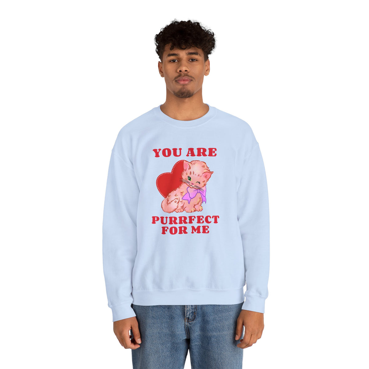 Cat Graphic Valentine's Day Sweatshirt Unisex 50/50 Cotton-Poly Animal Sweatshirt w09