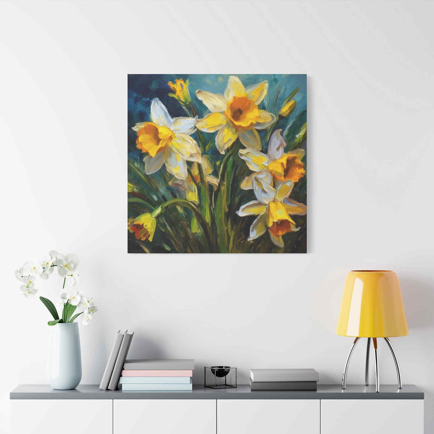 Narcissus Print Canvas, Floral Oil Paint Print 20x20, 24x24, 30x30, 32x32, 36x36 Art Design Pine-Wood Inner Frame MC-176