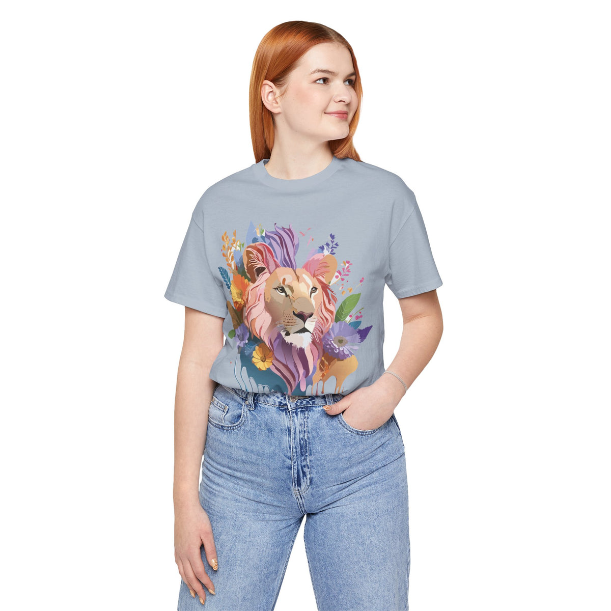 Lion Graphic Unisex Cotton Bella+Canvas Tee with Art Animal Design e47