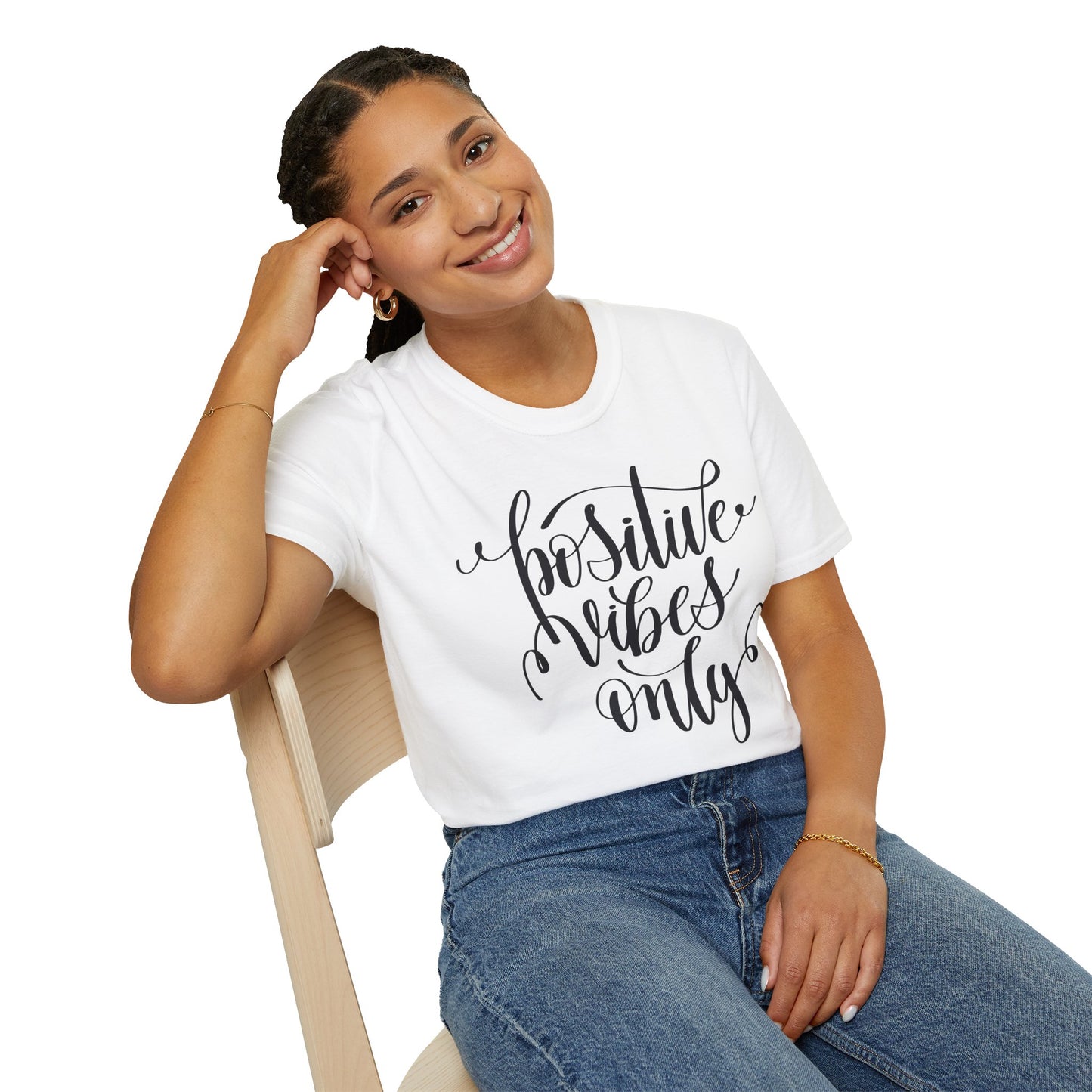 Positive Vibes Only T-Shirt Unisex Cotton Short Sleeves Handlettered Inspirational Tee