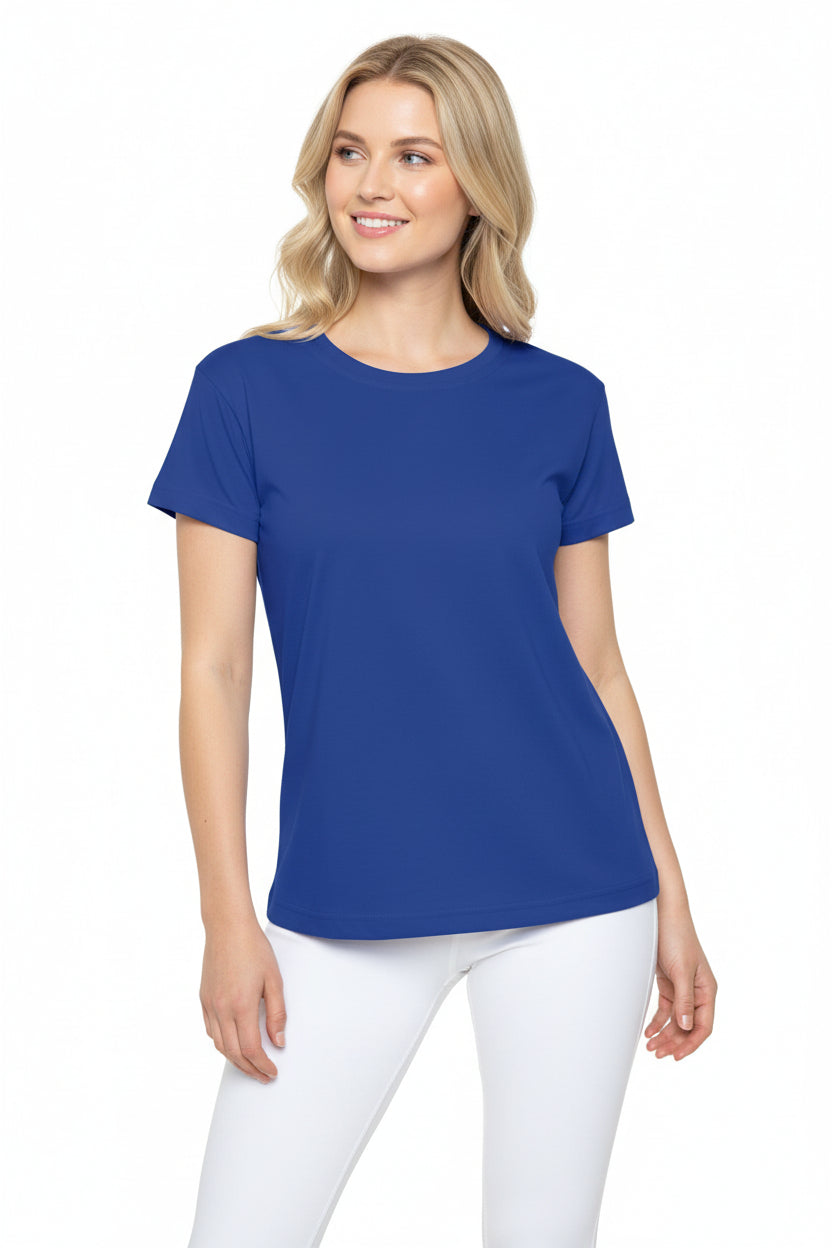 French Blue Color Women Sports Jersey Short Sleeves Poly Solid Navy Color Print Athletic Tee