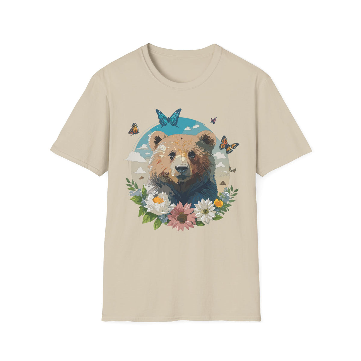 Floral Bear Wildlife Graphic Tee Unisex 100 Cotton Gildan T-Shirt