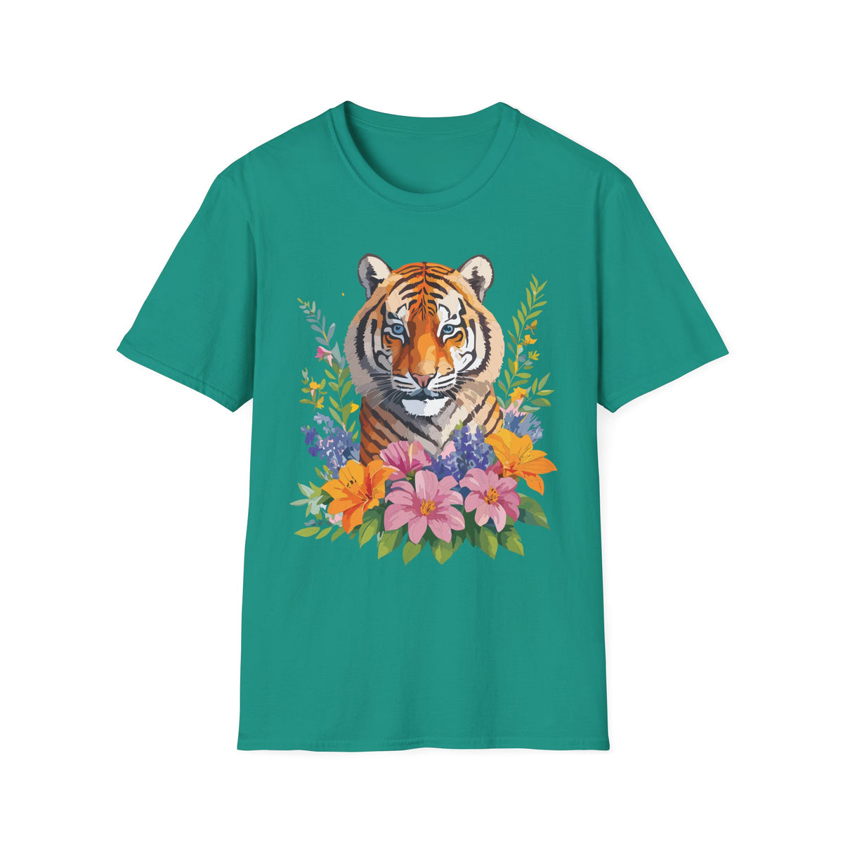 Floral Tiger Illustration T-Shirt | Tiger Face with Flowers