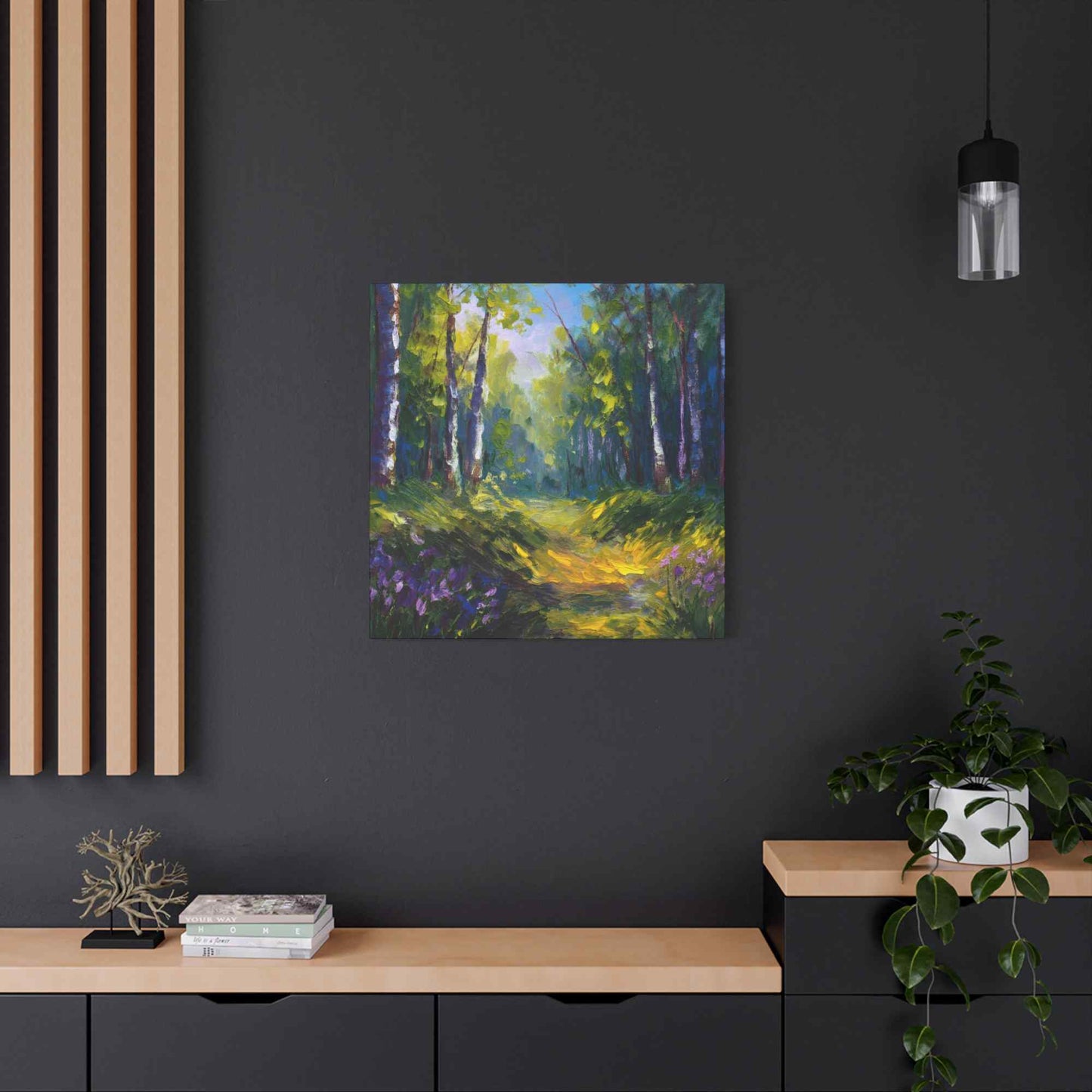 Summer Forest Print Canvas, Oil Paint Print 20x20, 24x24, 30x30, 32x32, 36x36 Art Design Print Pine-Wood Inner Frame MC-89