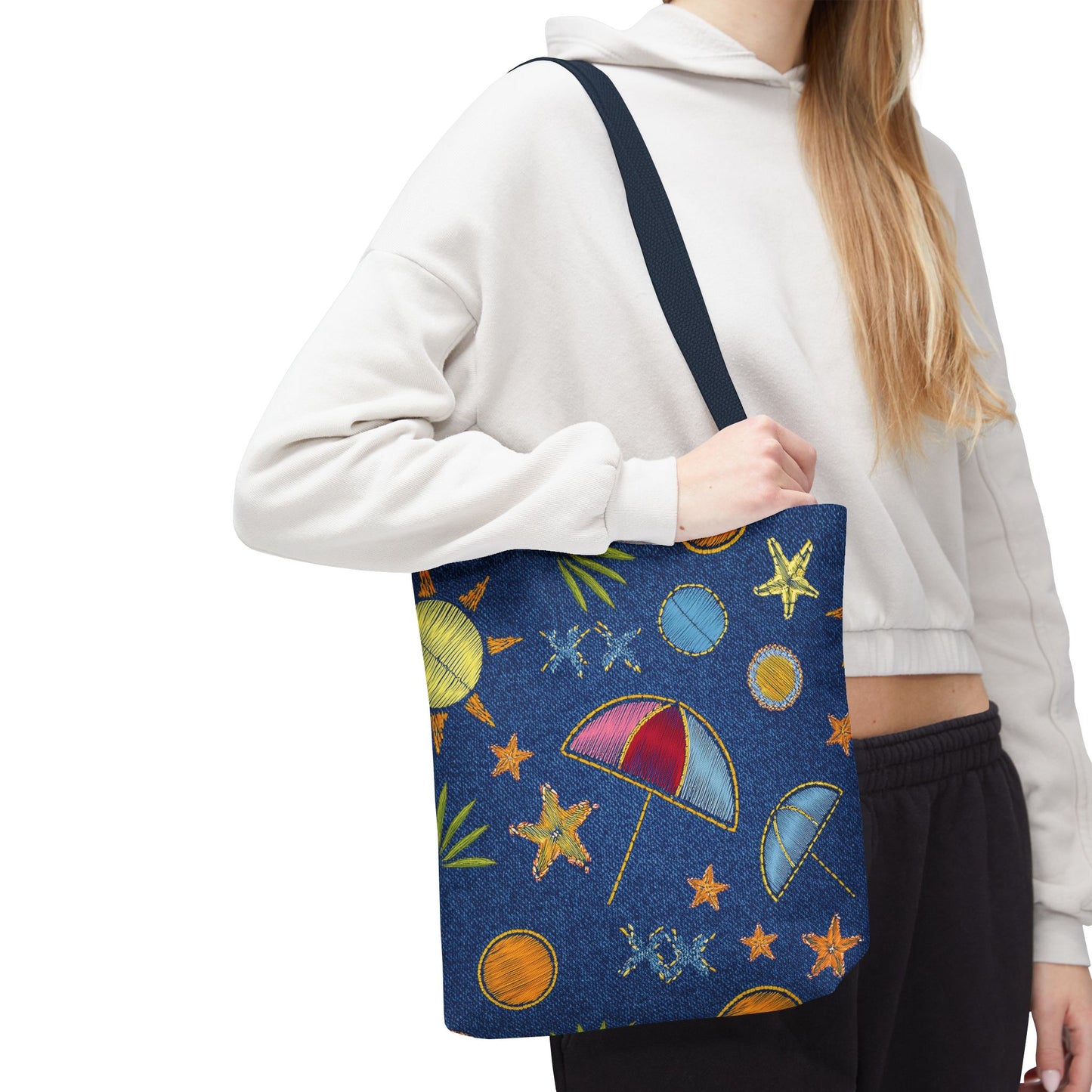 Denim Fabric Imitation Print Unisex Canvas Bag Poly Spun 3 Sizes Tote Bag 182-11