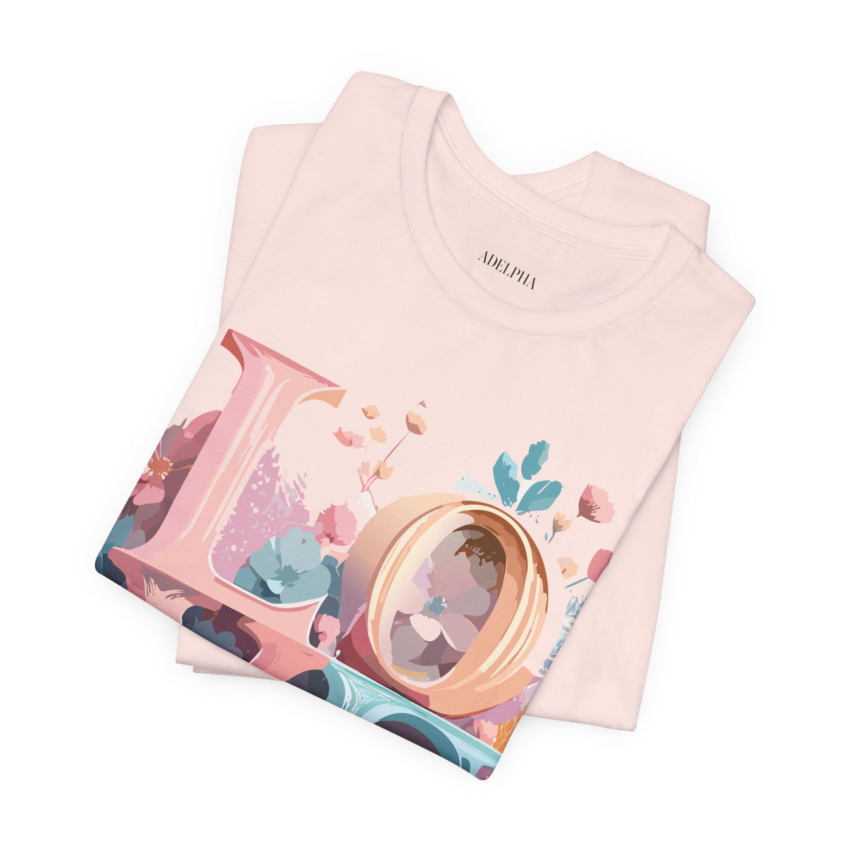 Valentine's Day Graphic Unisex Cotton Bella+Canvas Tee with Floral Art Design d104