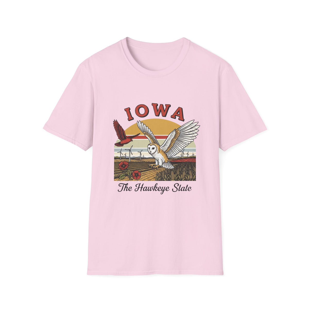 Iowa Barn Owl T-Shirt — The Hawkeye State Vintage State Pride Tee Travel Tourist Graphic Design Unisex 100 Cotton Gildan T-Shirt