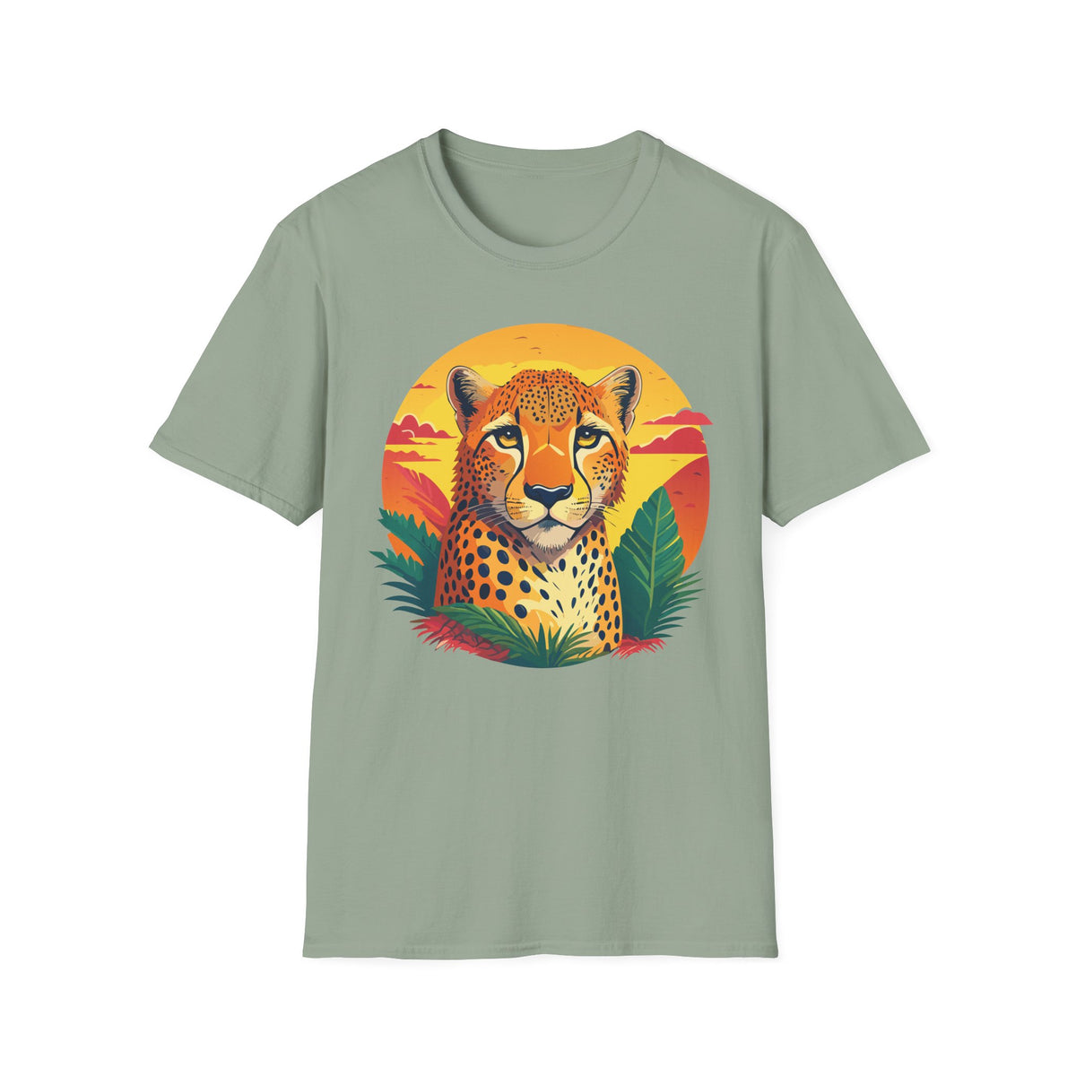 Cheetah Sunset Illustration T-Shirt | Retro Wildlife Tee