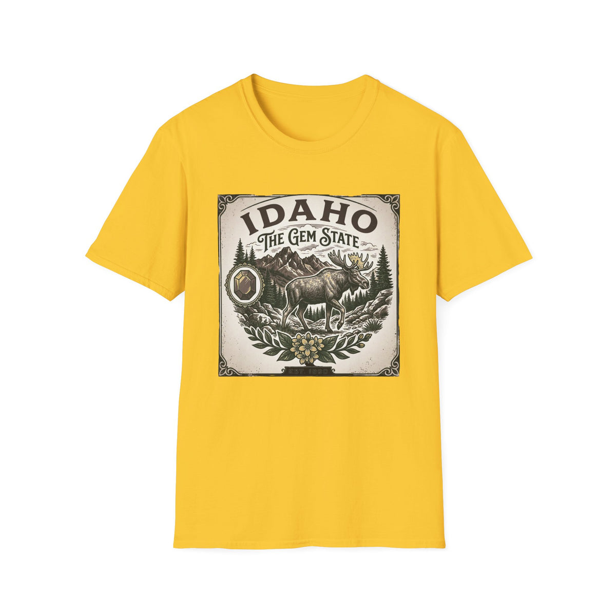 Idaho The Gem State Vintage Moose Travel Tourist Graphic Design Unisex 100 Cotton Gildan T-Shirt