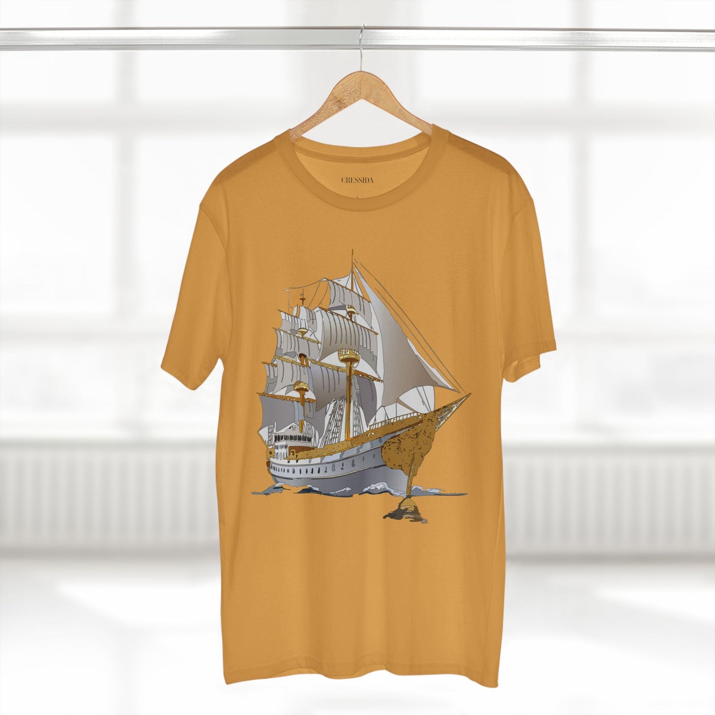 Ship Graphic Unisex 100 Cotton T-Shirt with Gold Frigate Art Design 6