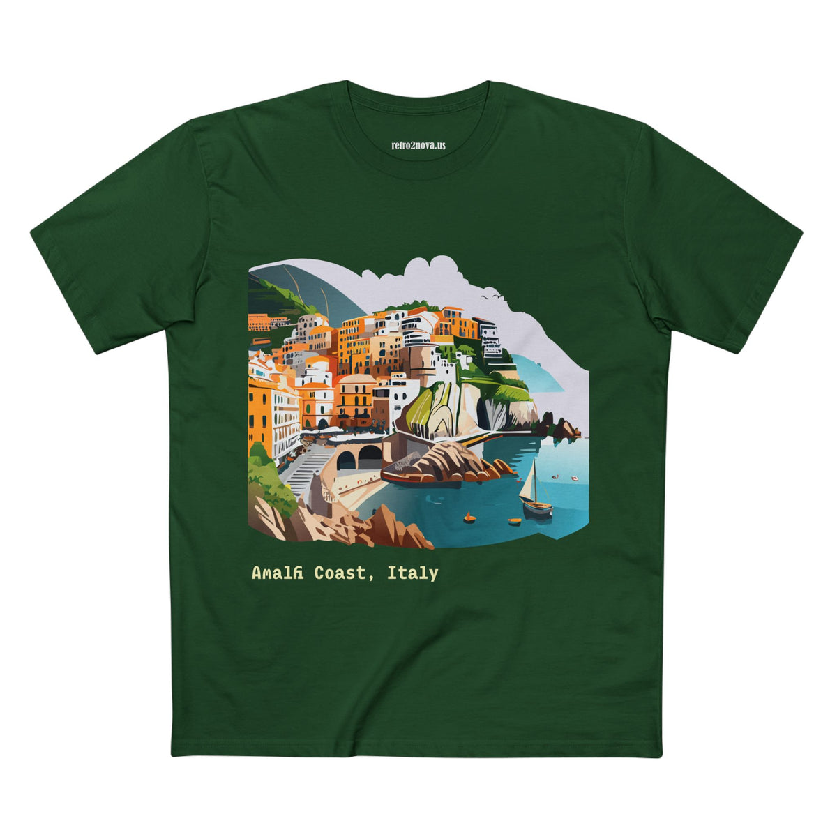 Amalfi Coast Italy Illustration T-Shirt | Coastal Village Seaside Tee