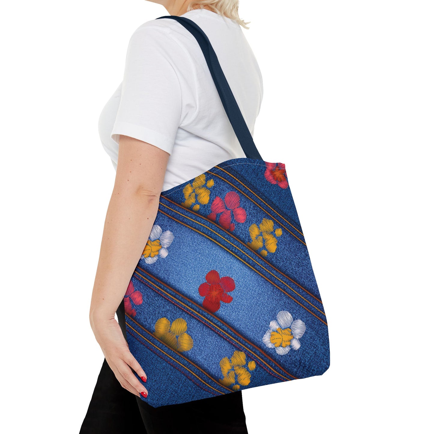 Denim Fabric Imitation Print Unisex Canvas Bag Poly Spun 3 Sizes Tote Bag 135