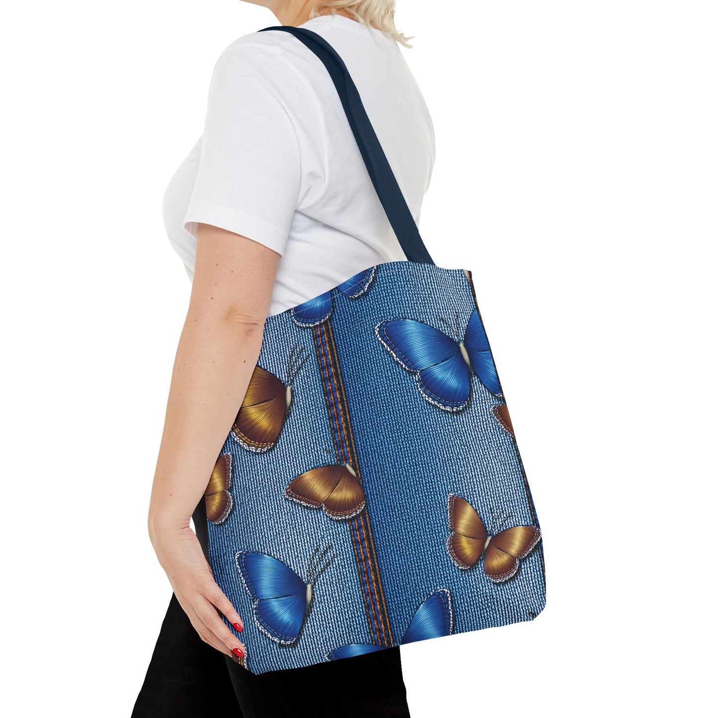 Denim Fabric Imitation Print Unisex Canvas Bag Poly Spun 3 Sizes Tote Bag 172