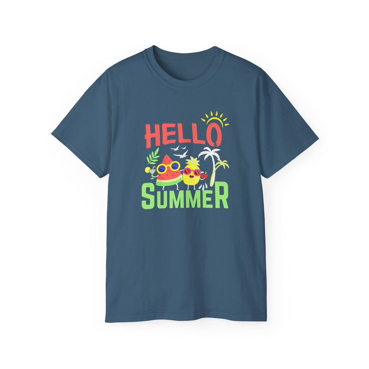 Hello Summer T-Shirt | Sunglasses Pineapple Palm Tree Summer Tee