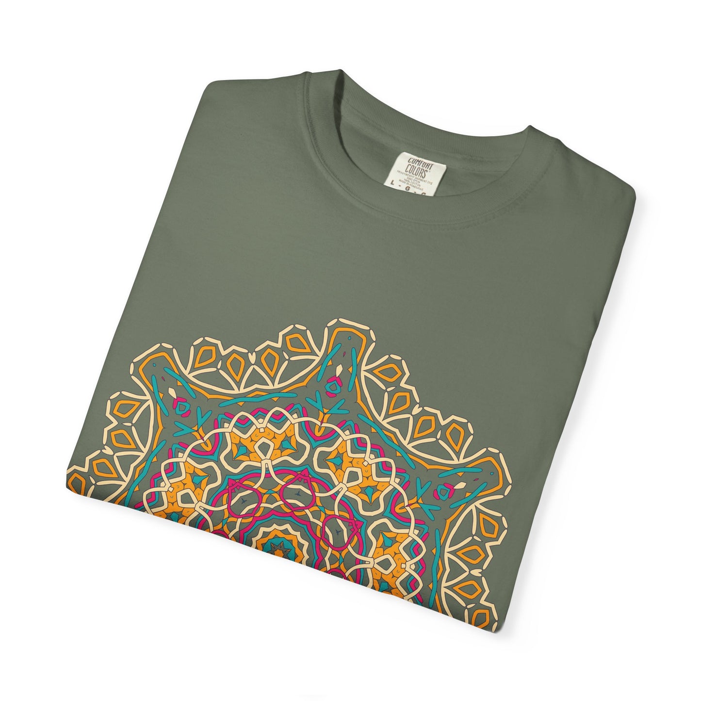 Unisex Garment Dyed Cotton T-Shirt with Mandala Graphic Design