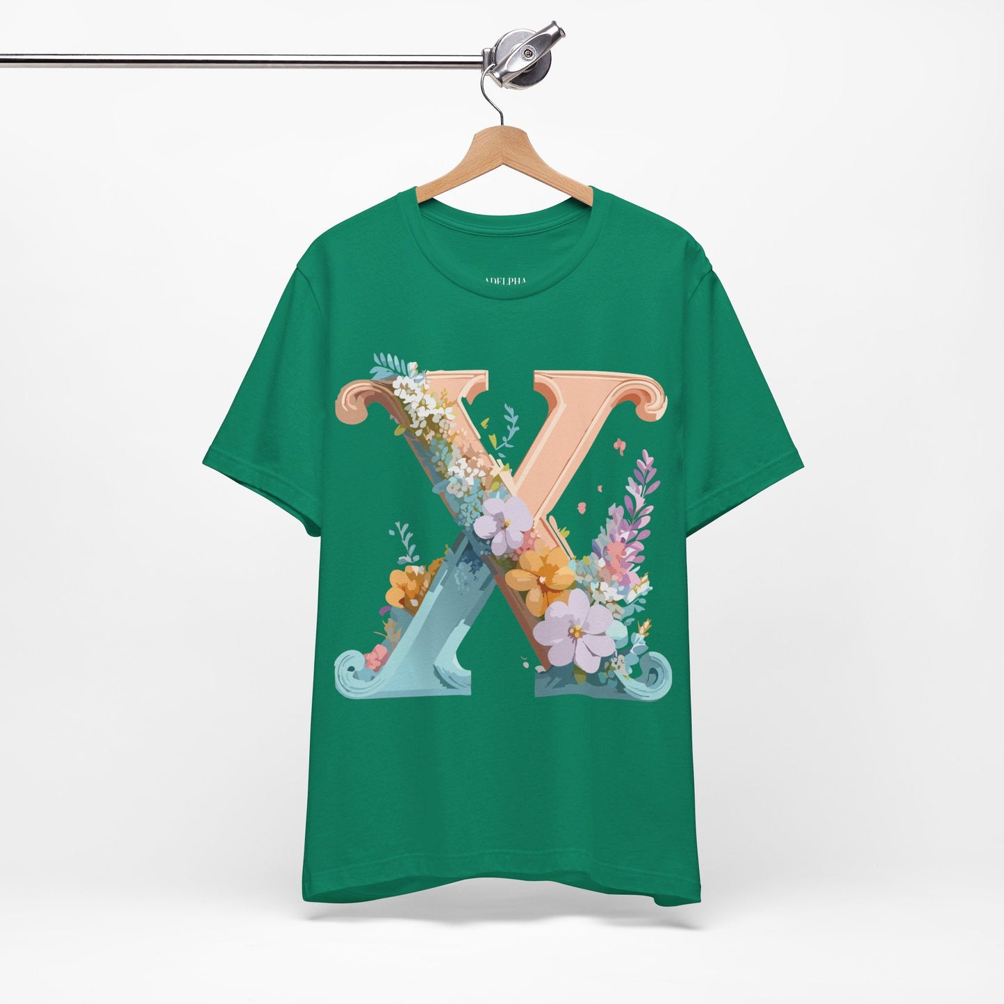 Letter X Shirt Graphic Tee Unisex Short Sleeve Vintage Inspired Adelpha Art Design