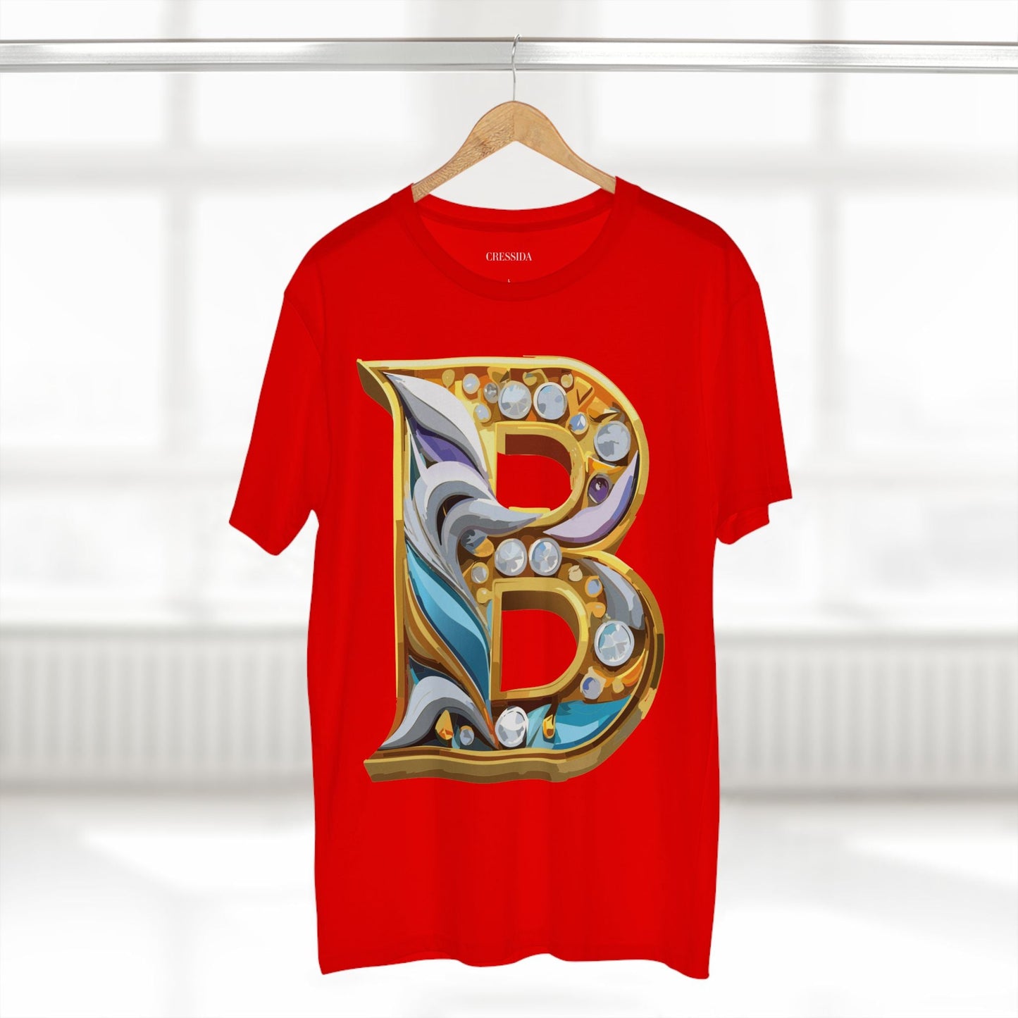 Letter B Graphic Design Tee Unisex 100 Cotton With Antique Gold Letters Artwork T-Shirt