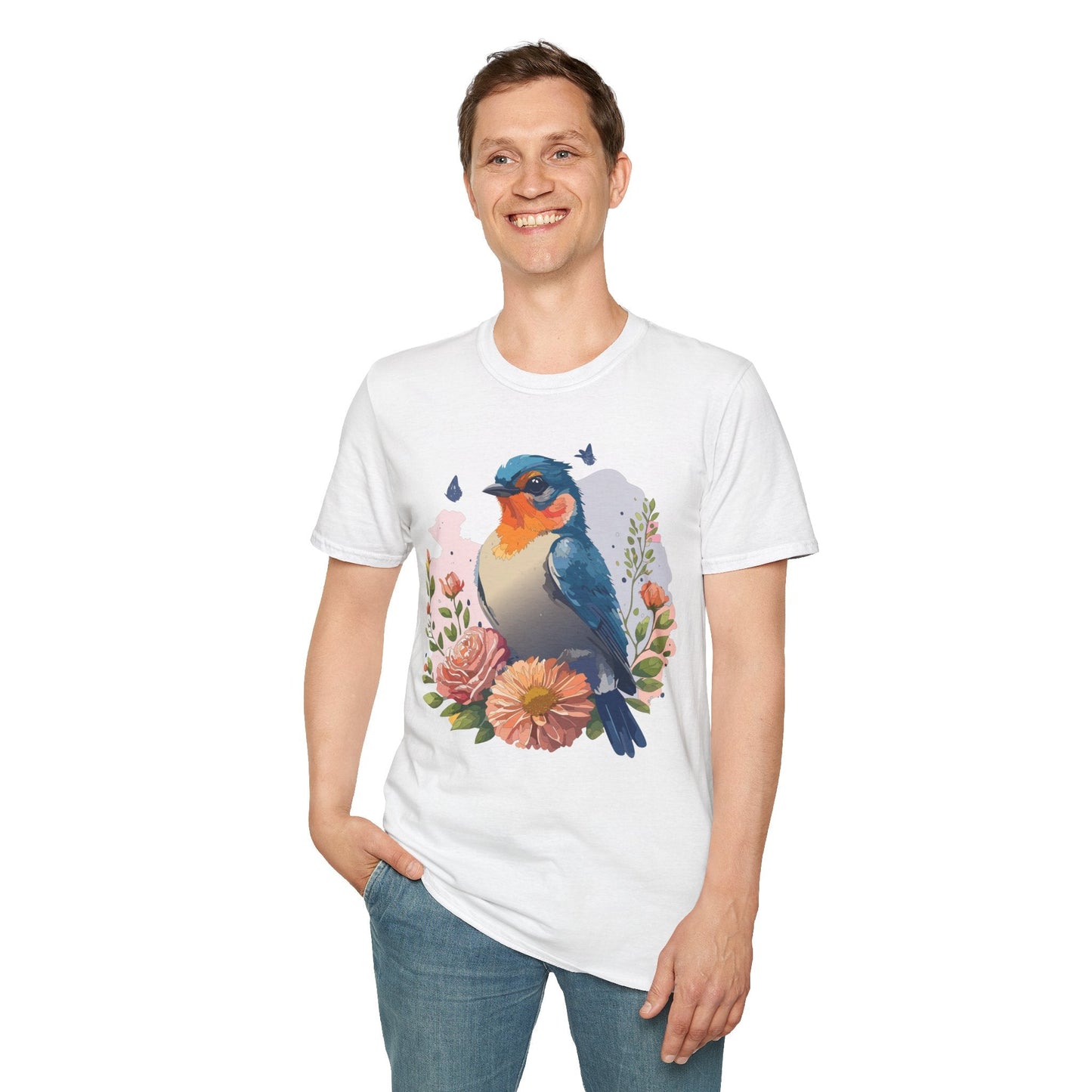 Bird T Shirt Floral Design Unisex Gildan Softstyle 64000 Ring Spun Cotton Tee Breathable Wear